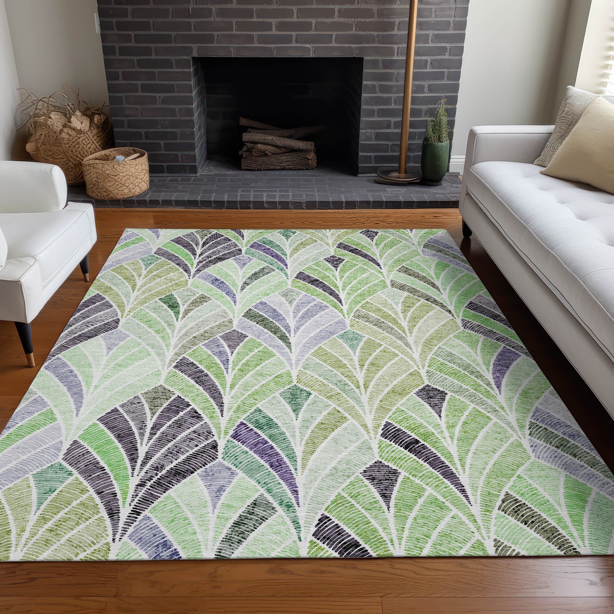 Montevideo Machine Washable Transitional Green Rug 2'6" x 3'10" #shape_Rectangle
