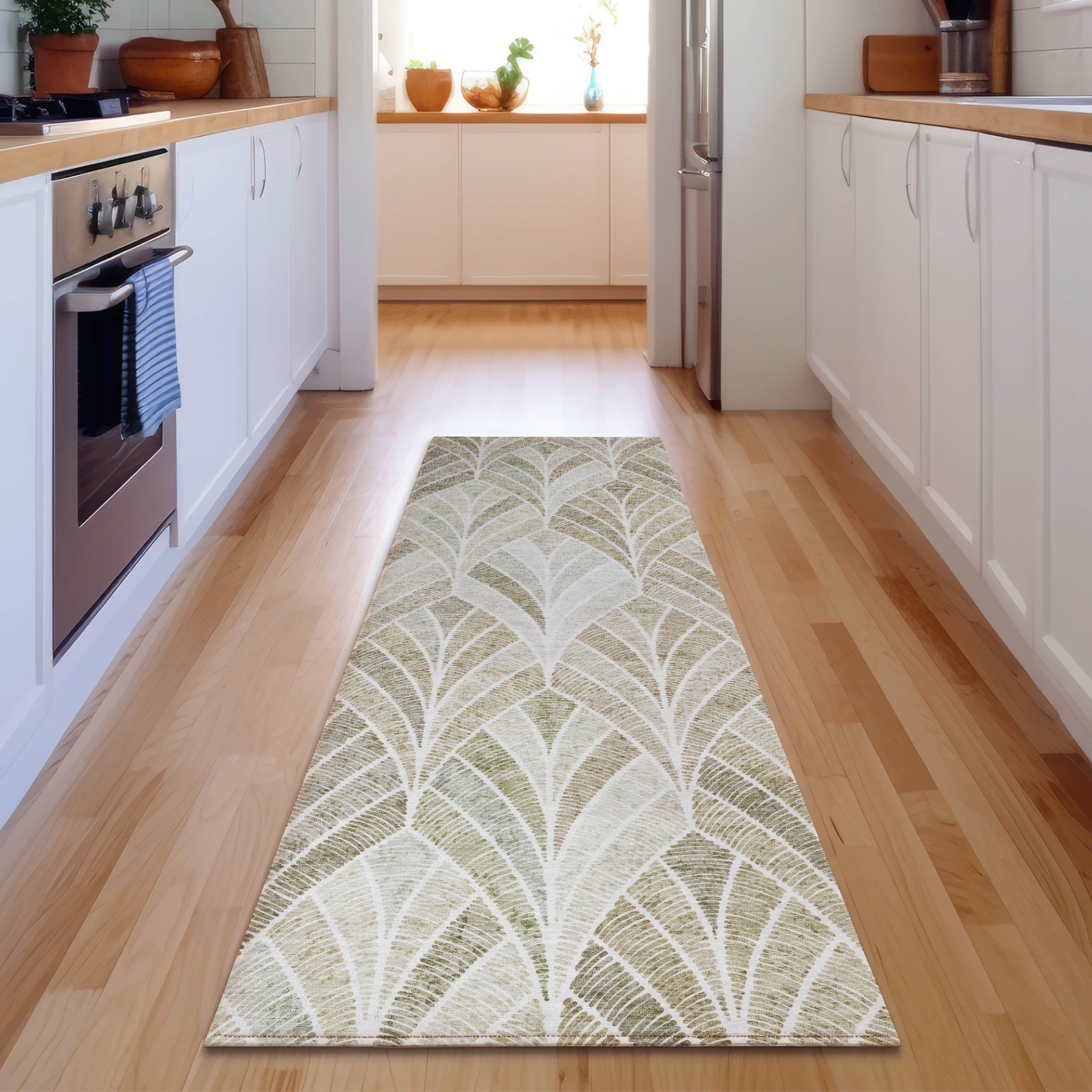 Montevideo Machine Washable Transitional Khaki Brown Rug 2'3" x 7'6" #shape_Runner
