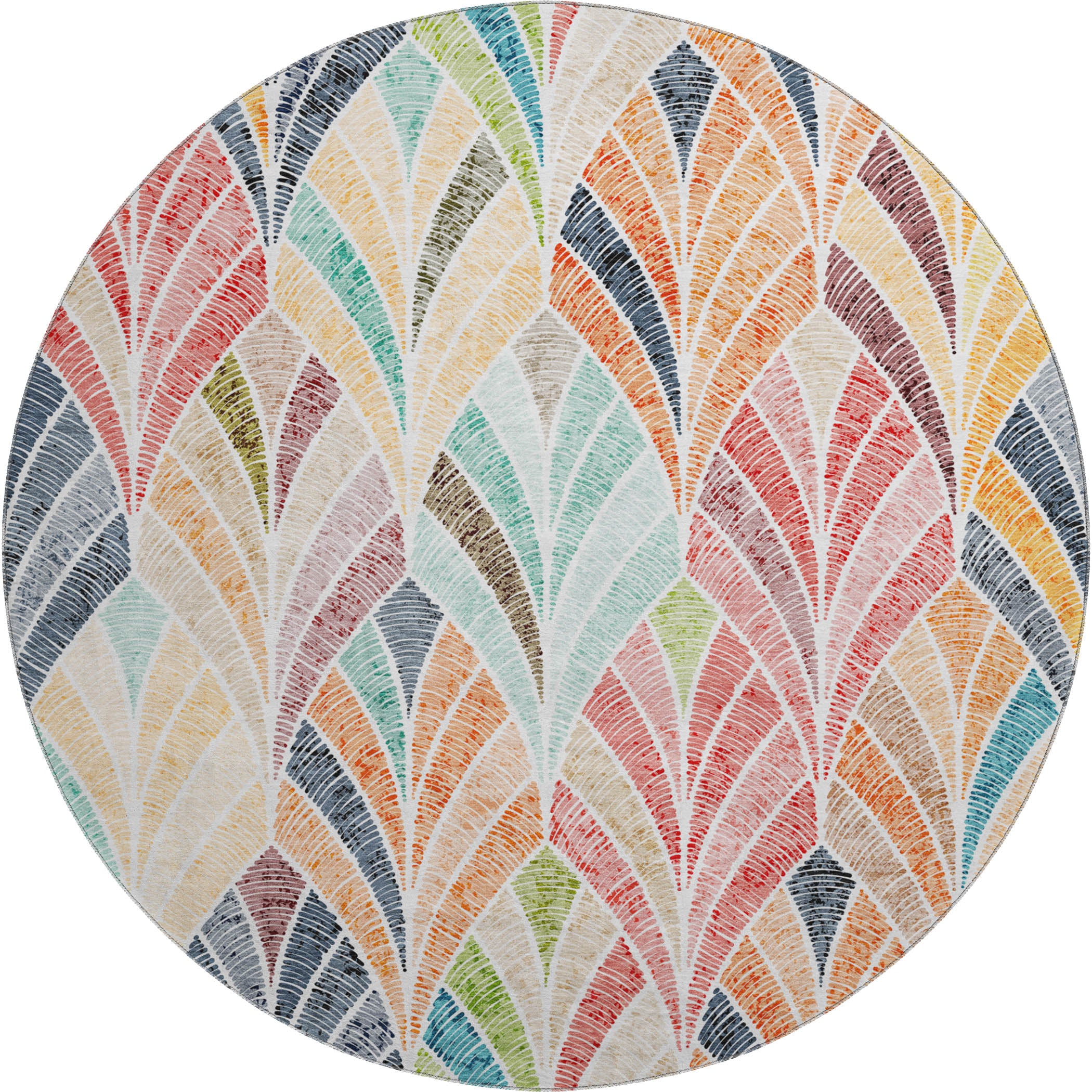 Montevideo Machine Washable Transitional Orange Rug 8' x 8' #shape_Round