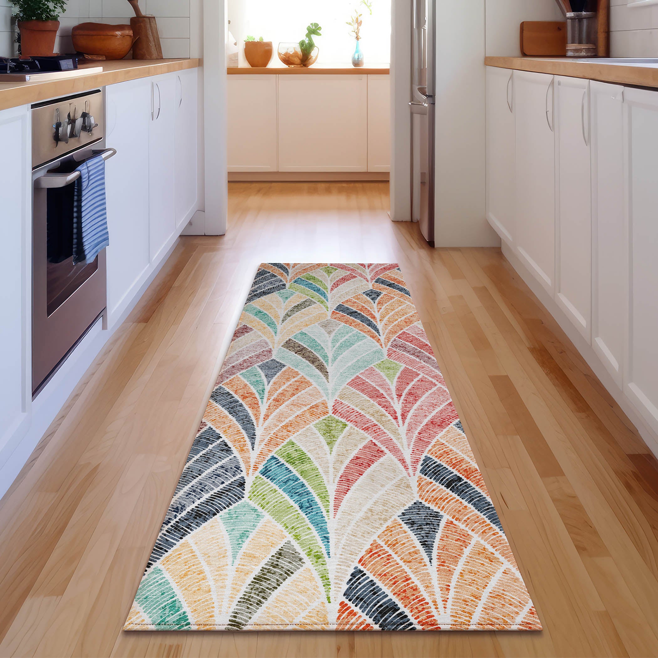 Montevideo Machine Washable Transitional Orange Rug 2'3" x 7'6" #shape_Runner