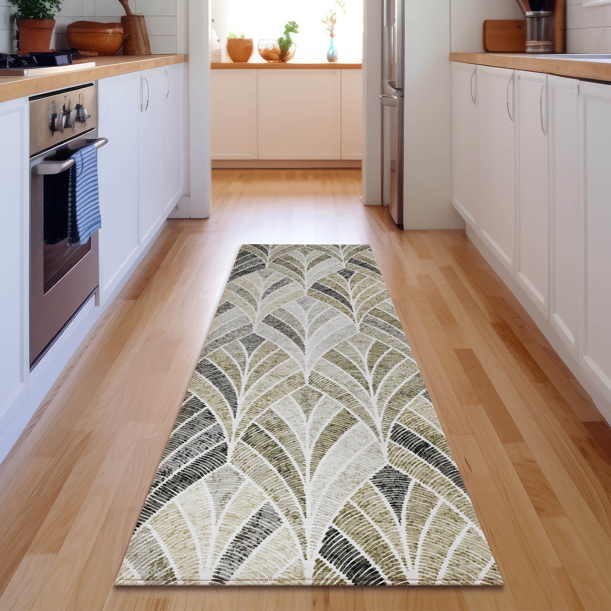 Montevideo Machine Washable Transitional Taupe Brown Rug 2'3" x 7'6" #shape_Runner