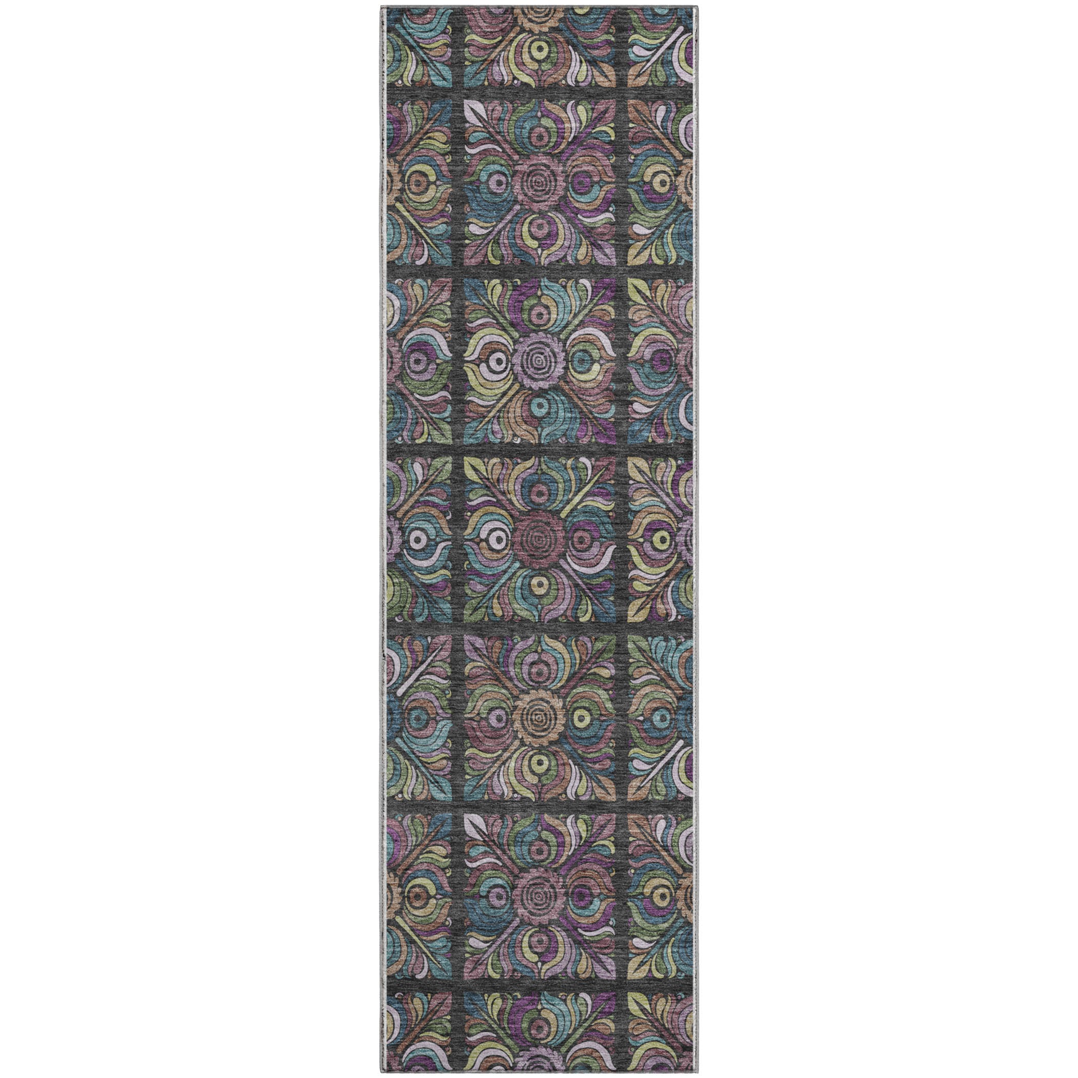 Florence Machine Washable Transitional Black Rug 2'3" x 7'6" #shape_Runner