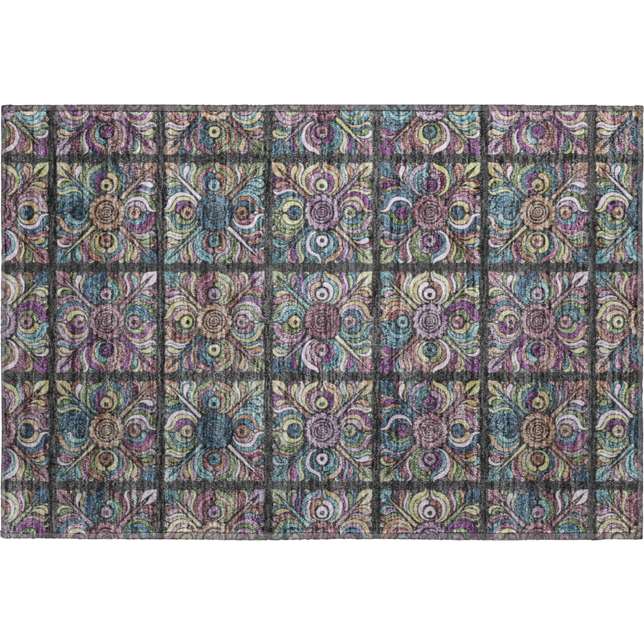 Florence Machine Washable Transitional Black Rug 1'8" x 2'6" #shape_Rectangle