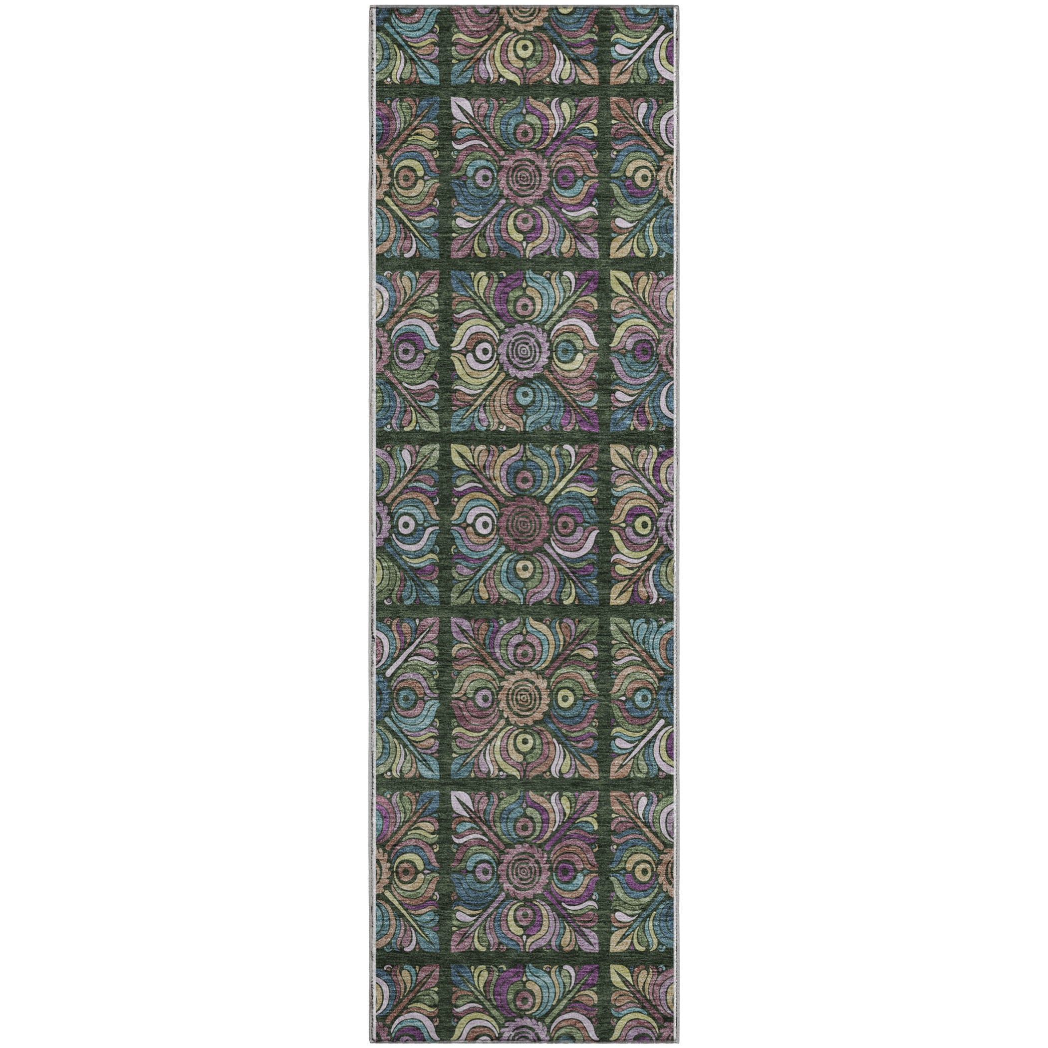 Florence Machine Washable Transitional Fern Green Rug 2'3" x 7'6" #shape_Runner