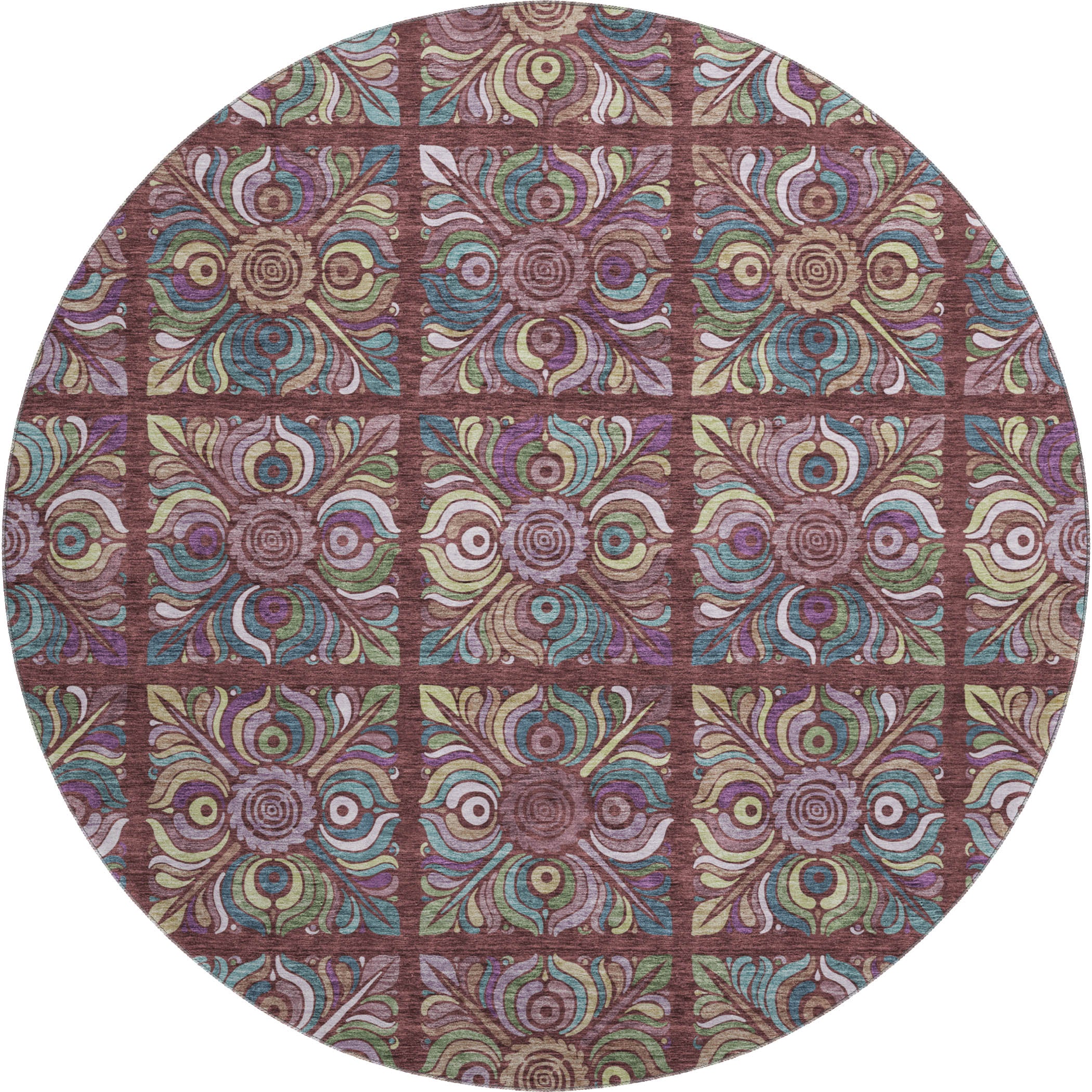 Florence Machine Washable Transitional Paprika Orange Rug 8' x 8' #shape_Round