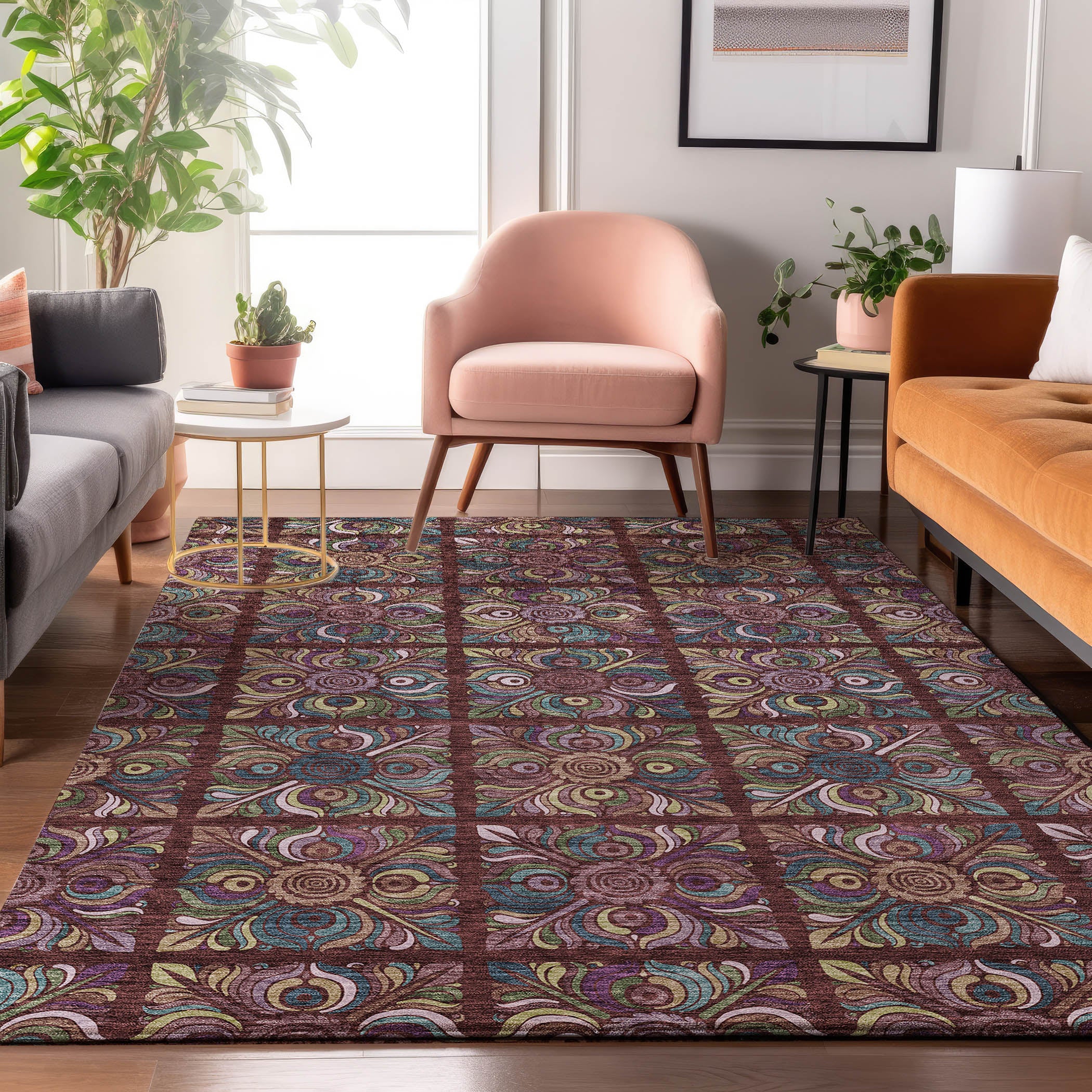 Florence Machine Washable Transitional Paprika Orange Rug 2'6" x 3'10" #shape_Rectangle