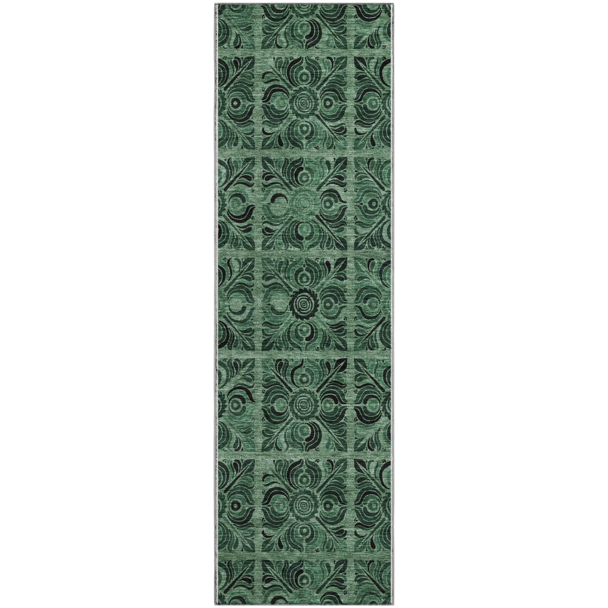 Sarajevo Machine Washable Transitional Green Rug 2'3" x 7'6" #shape_Runner