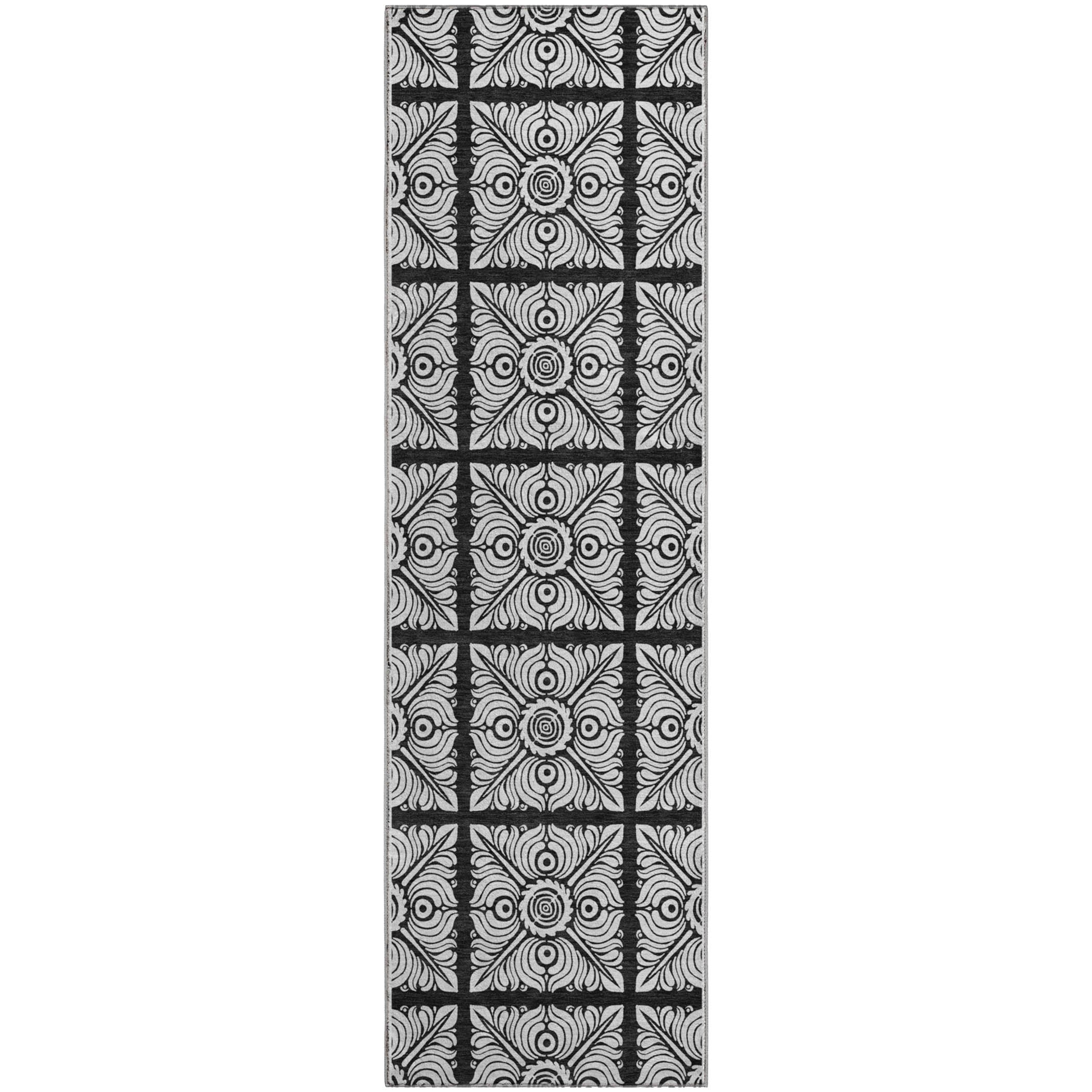 Athens Machine Washable Transitional Black Rug 2'3" x 7'6" #shape_Runner