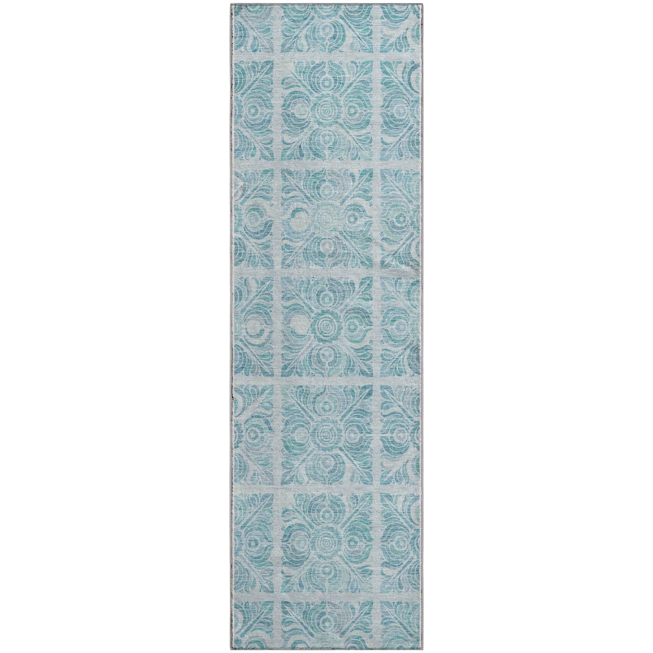 Athens Machine Washable Transitional Turquoise Teal Rug 2'3" x 7'6" #shape_Runner