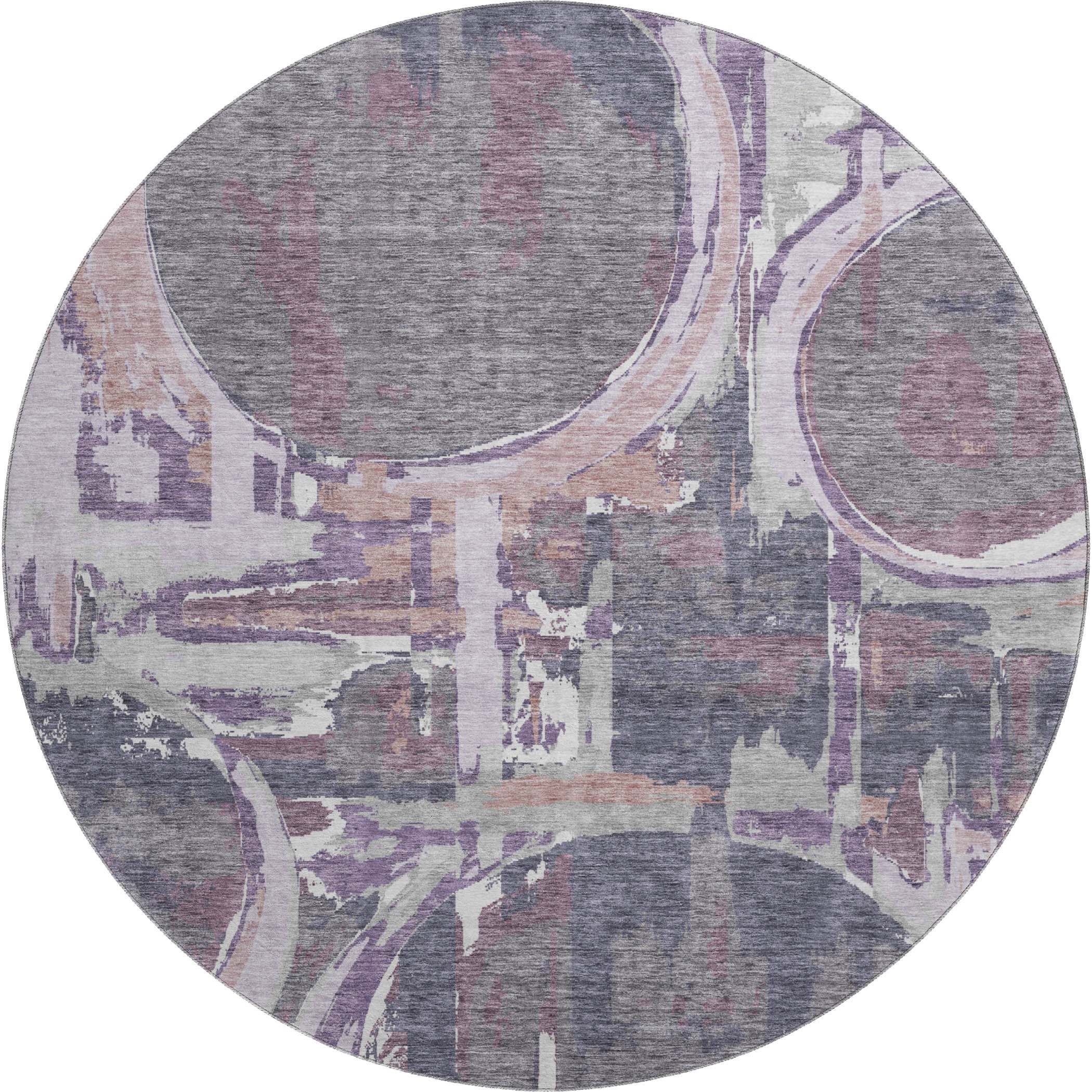 Lima Machine Washable Transitional Purple Rug 8' x 8' #shape_Round