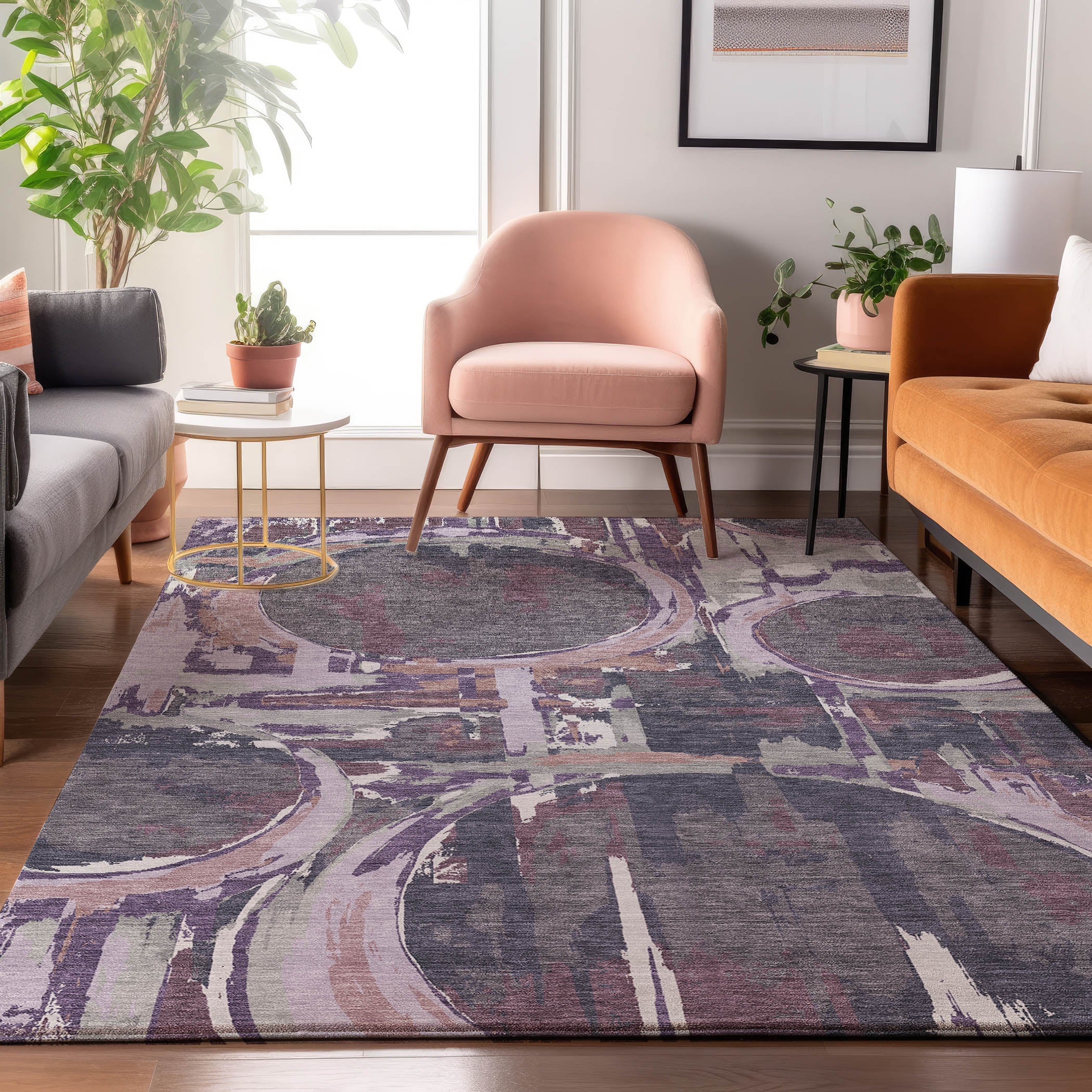 Lima Machine Washable Transitional Purple Rug 2'6" x 3'10" #shape_Rectangle