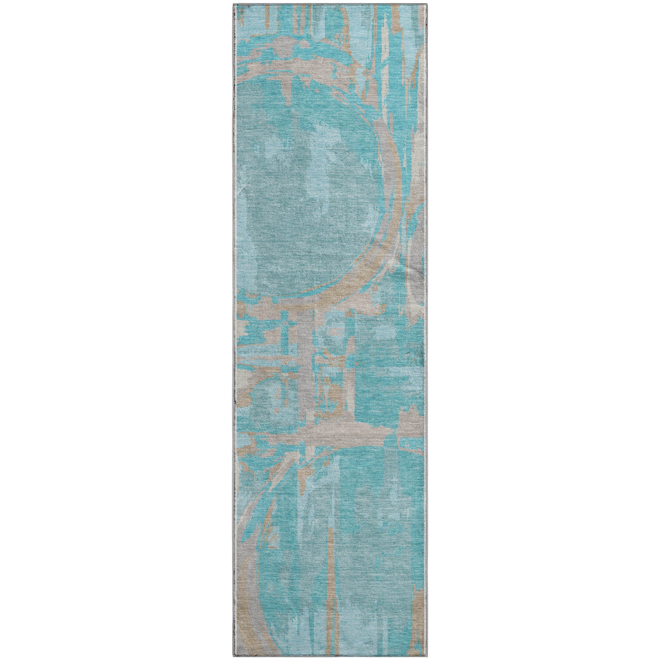 Lima Machine Washable Transitional Teal Rug 2'3" x 7'6" #shape_Runner