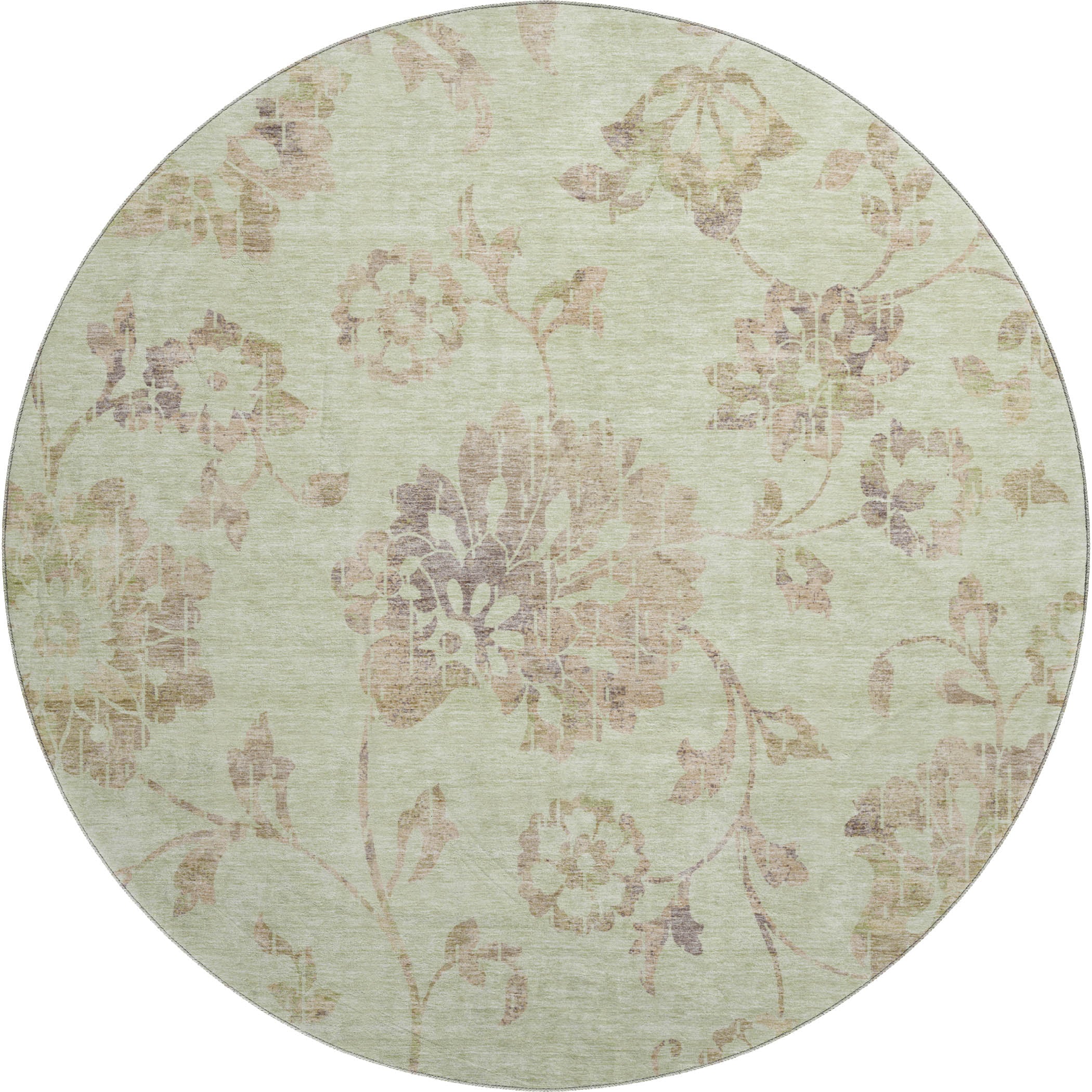 Cusco Machine Washable Transitional Aloe Green Rug 8' x 8' #shape_Round