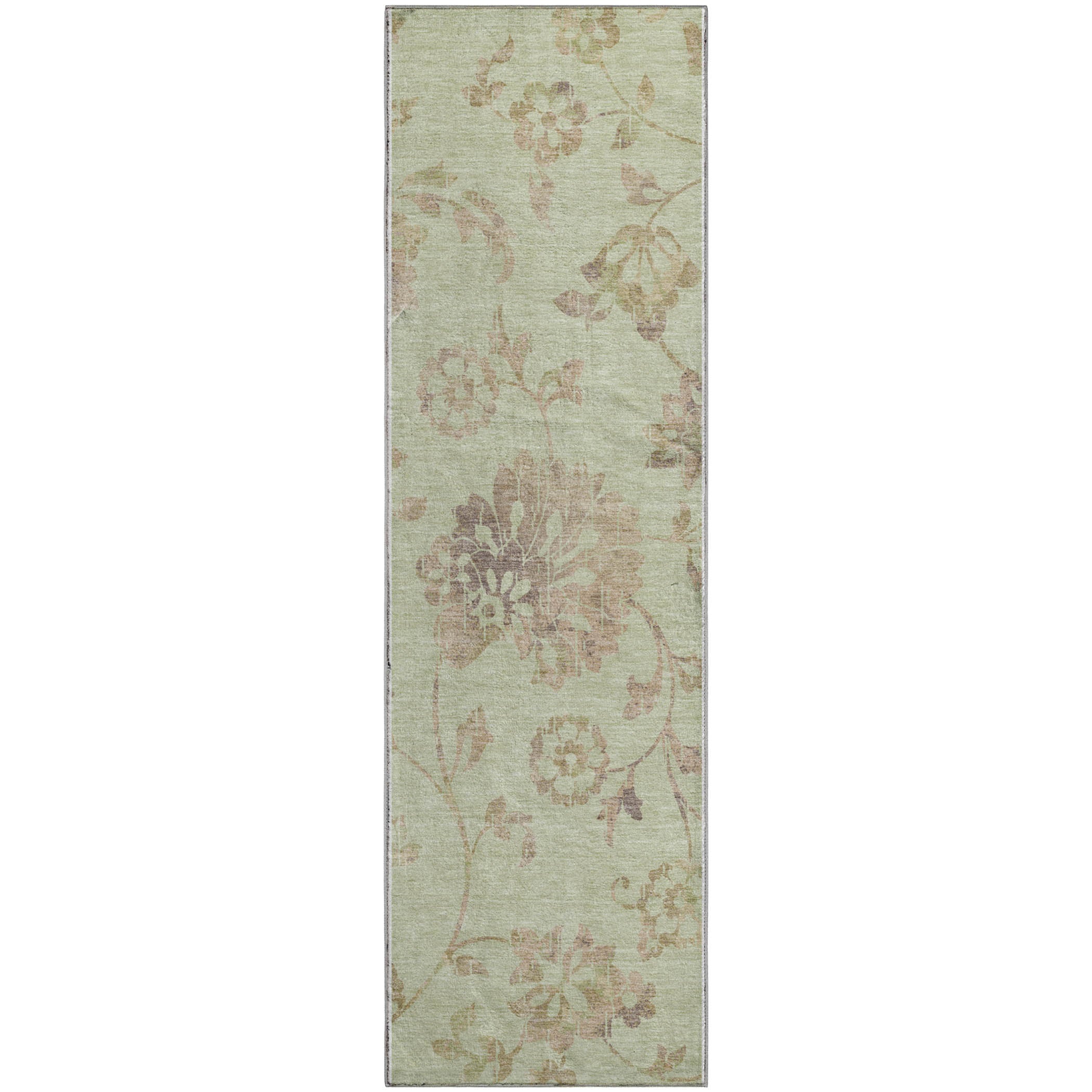 Cusco Machine Washable Transitional Aloe Green Rug 2'3" x 7'6" #shape_Runner