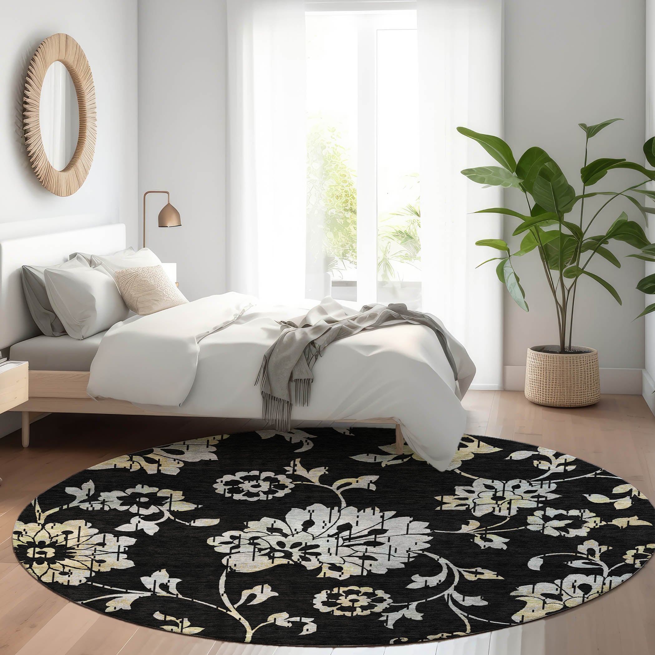 Cusco Machine Washable Transitional Black Rug 8' x 8' #shape_Round