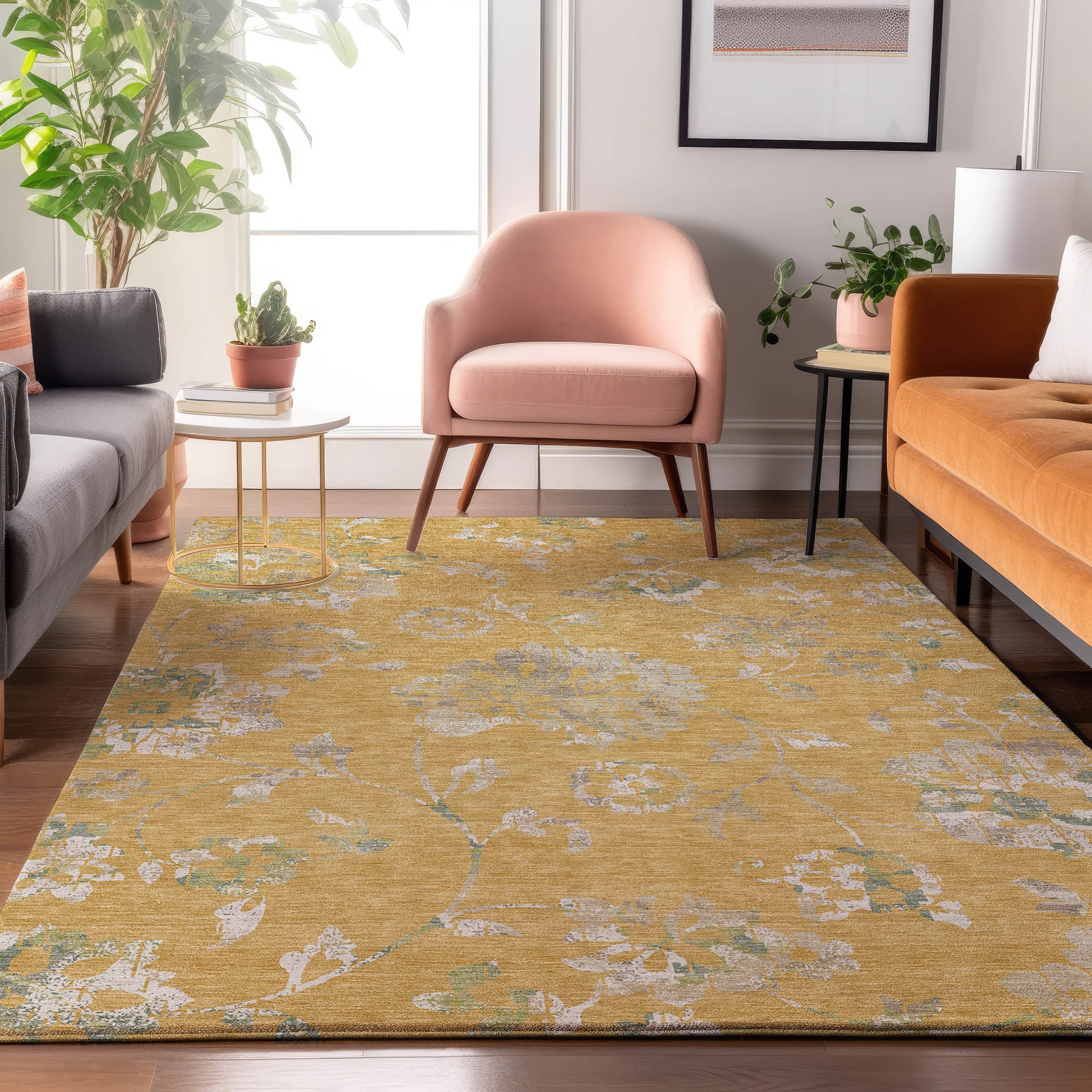Cusco Machine Washable Transitional Gold Rug 2'6" x 3'10" #shape_Rectangle