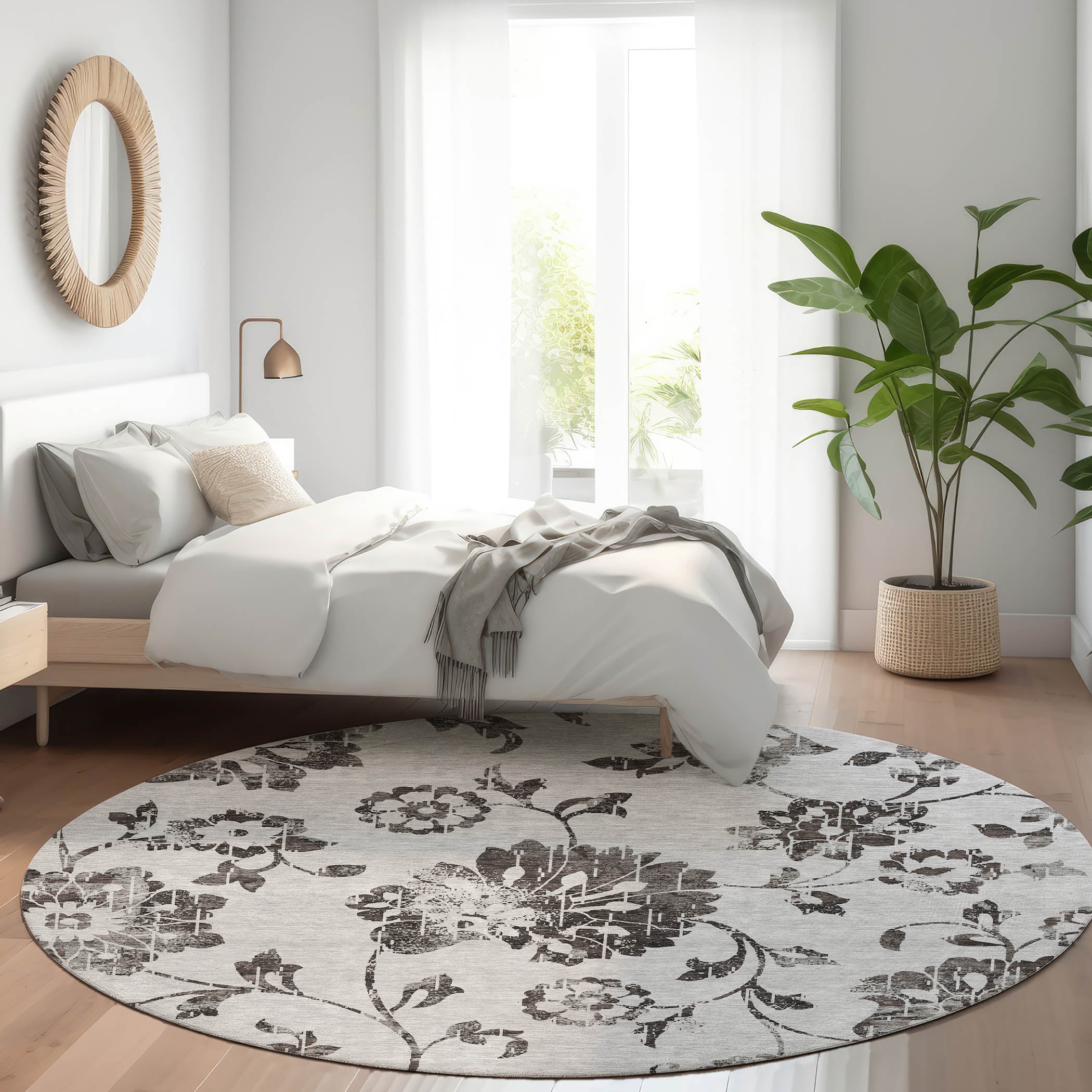 Cusco Machine Washable Transitional Gray Rug 8' x 8' #shape_Round