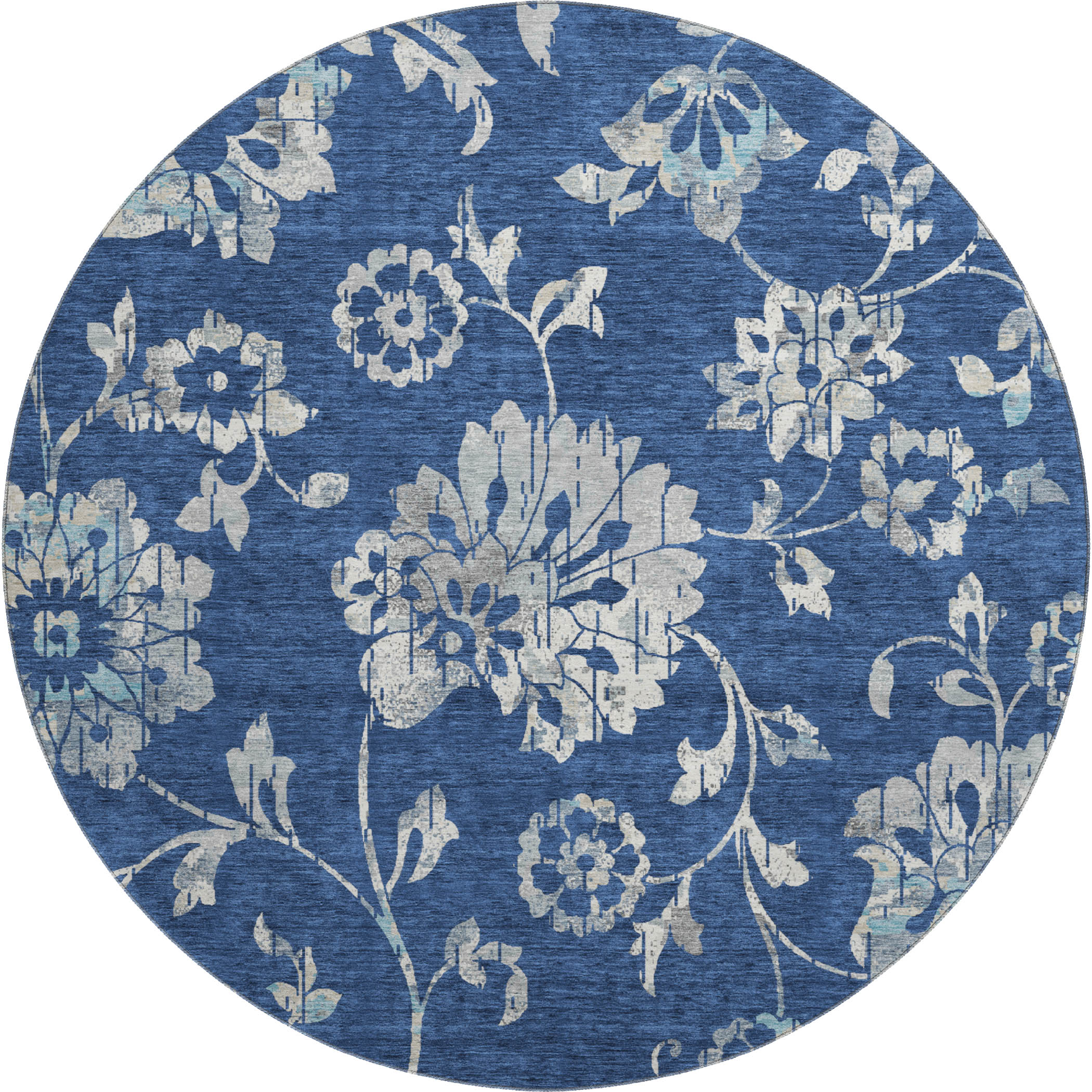 Cusco Machine Washable Transitional Navy Blue Rug 8' x 8' #shape_Round