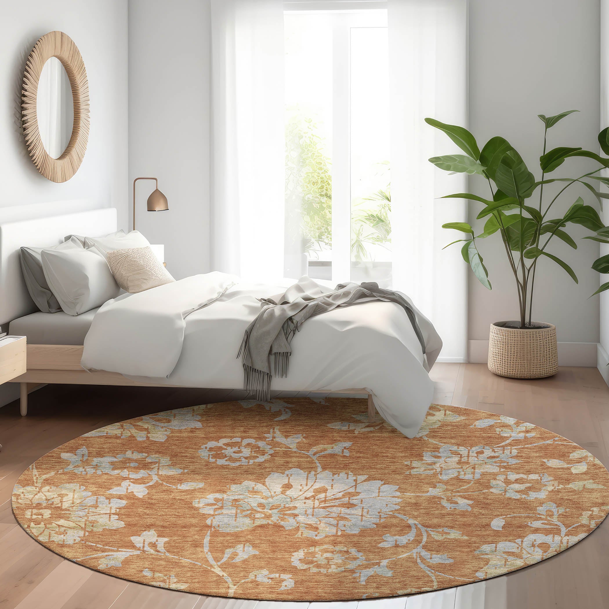 Cusco Machine Washable Transitional Paprika Orange Rug 8' x 8' #shape_Round