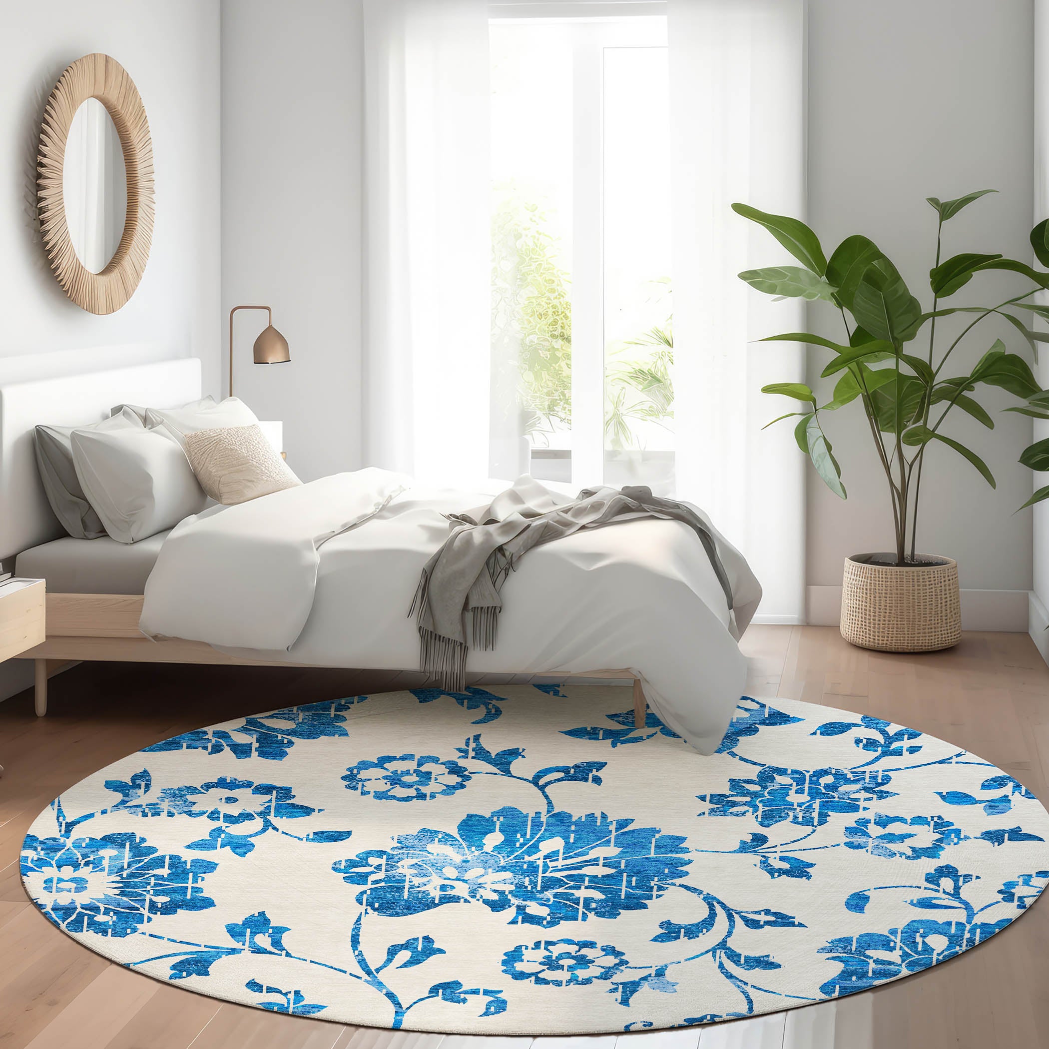 Cusco Machine Washable Transitional White Ivory Rug 8' x 8' #shape_Round