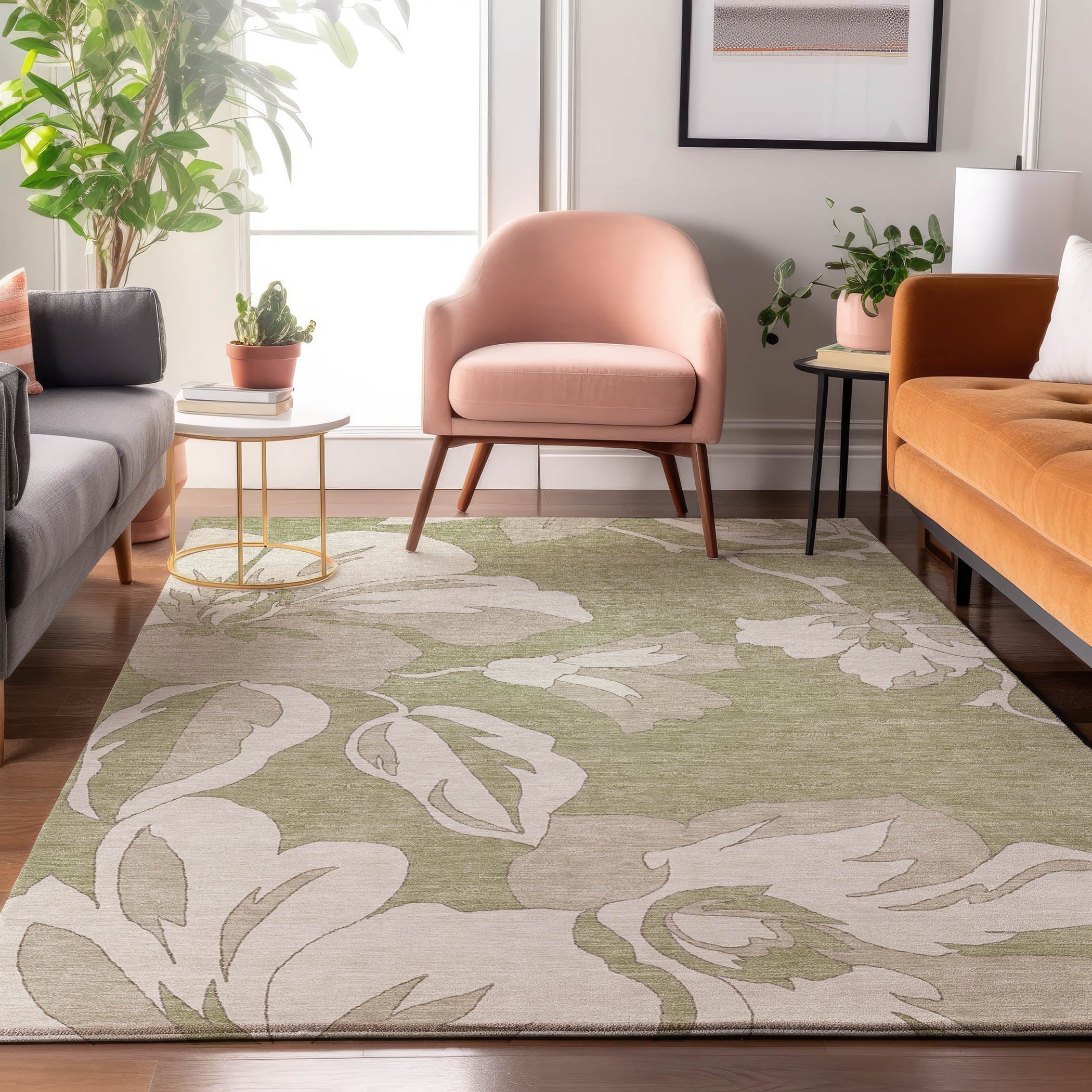 Oaxaca Machine Washable Transitional Aloe Green Rug 2'6" x 3'10" #shape_Rectangle