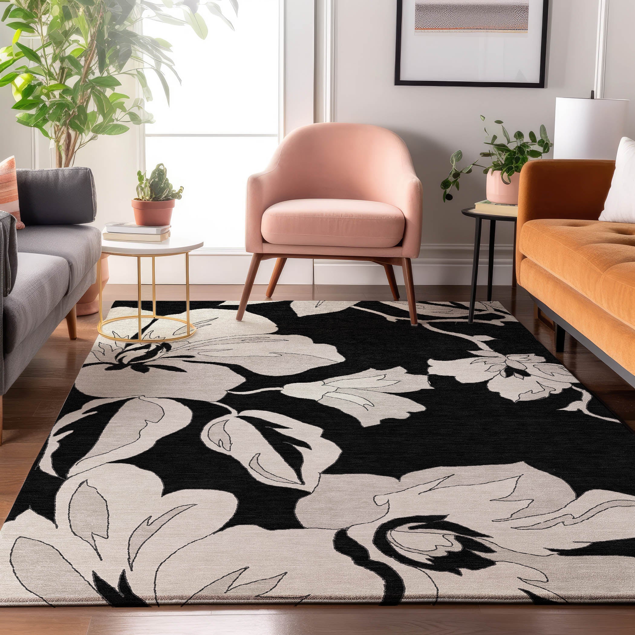 Oaxaca Machine Washable Transitional Black Rug 2'6" x 3'10" #shape_Rectangle