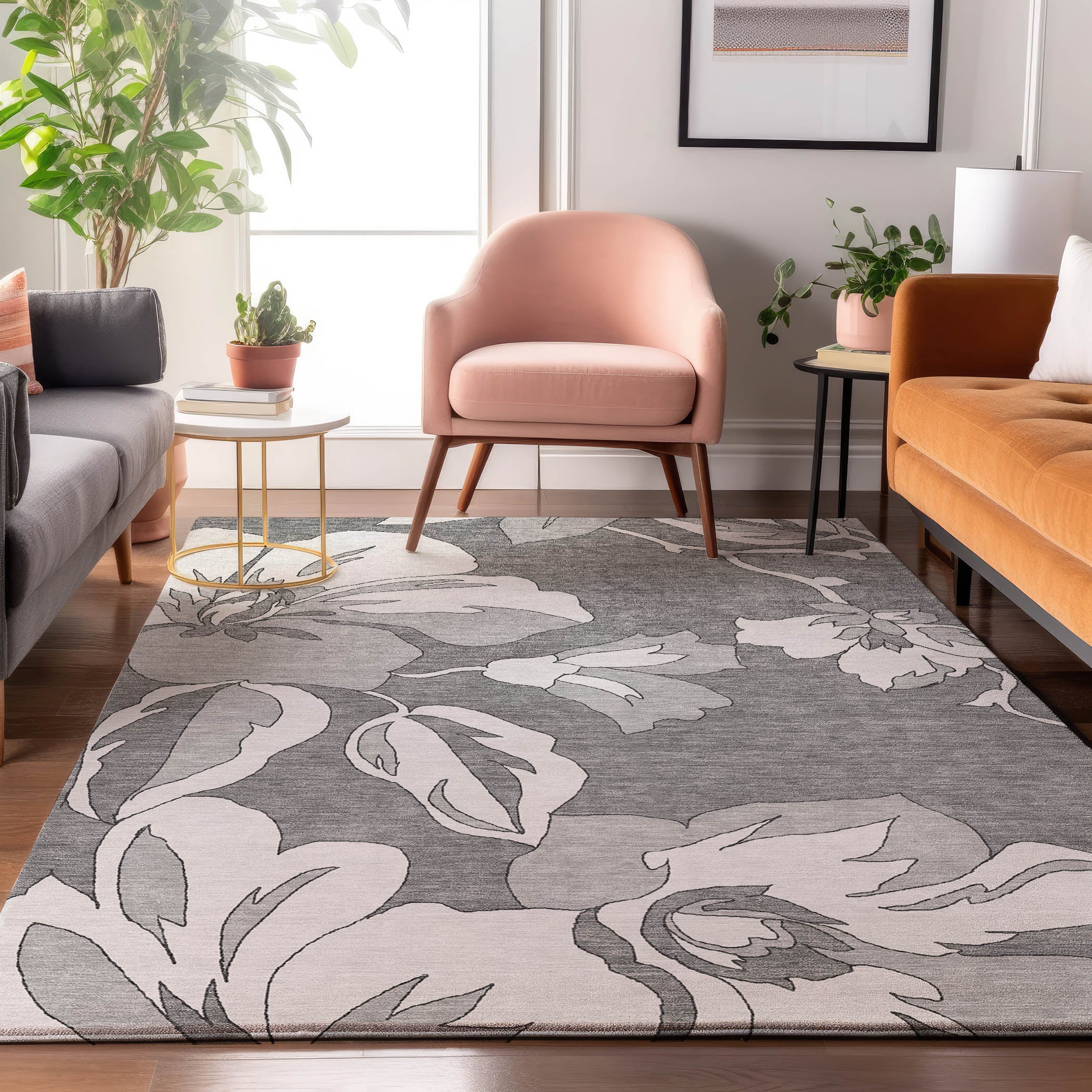 Oaxaca Machine Washable Transitional Gray Rug 2'6" x 3'10" #shape_Rectangle