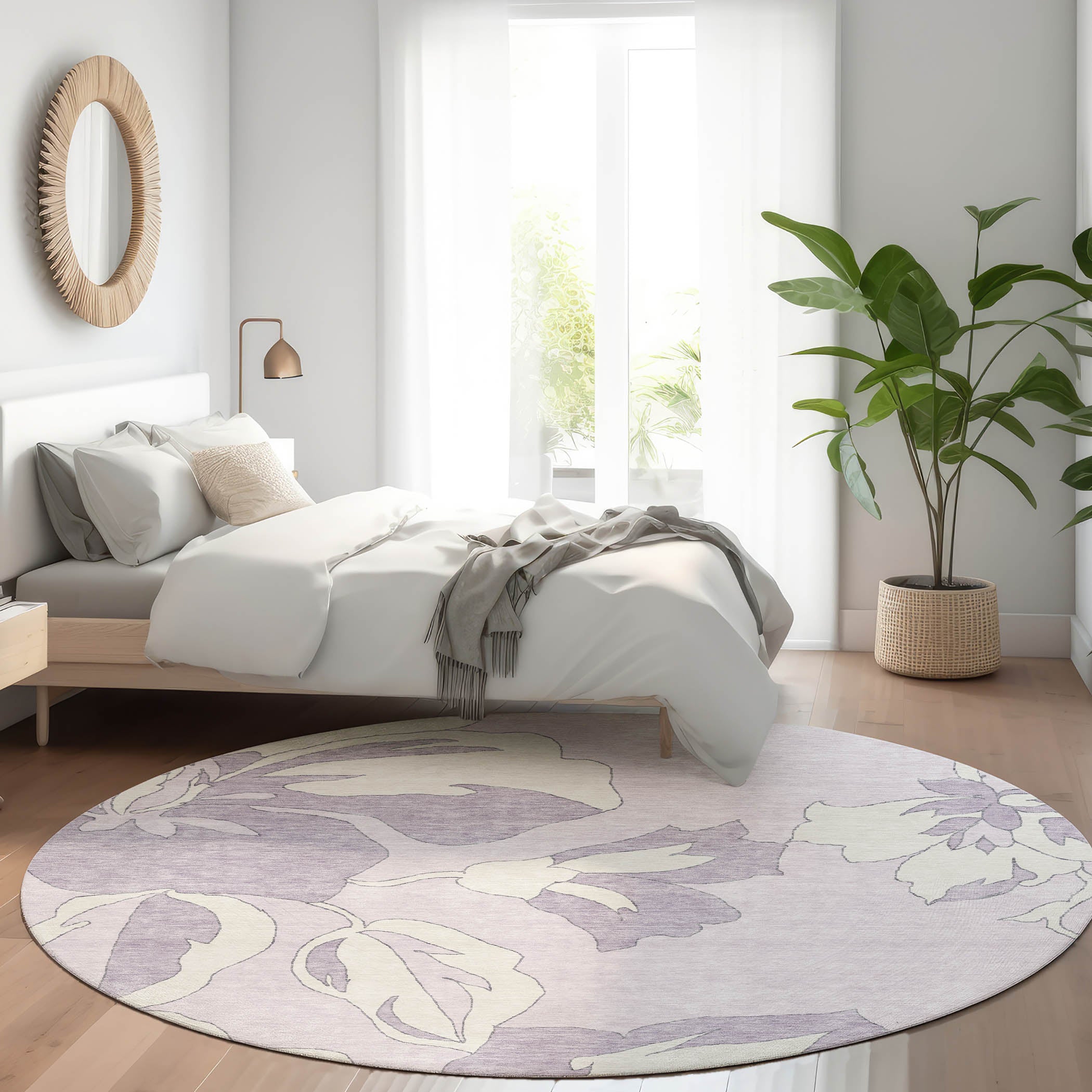 Oaxaca Machine Washable Transitional Lavender Purple Rug 8' x 8' #shape_Round