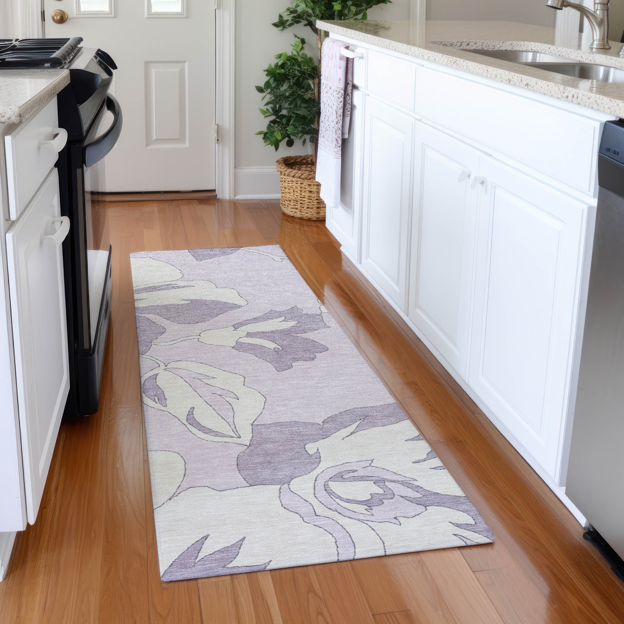 Oaxaca Machine Washable Transitional Lavender Purple Rug 2'3" x 7'6" #shape_Runner