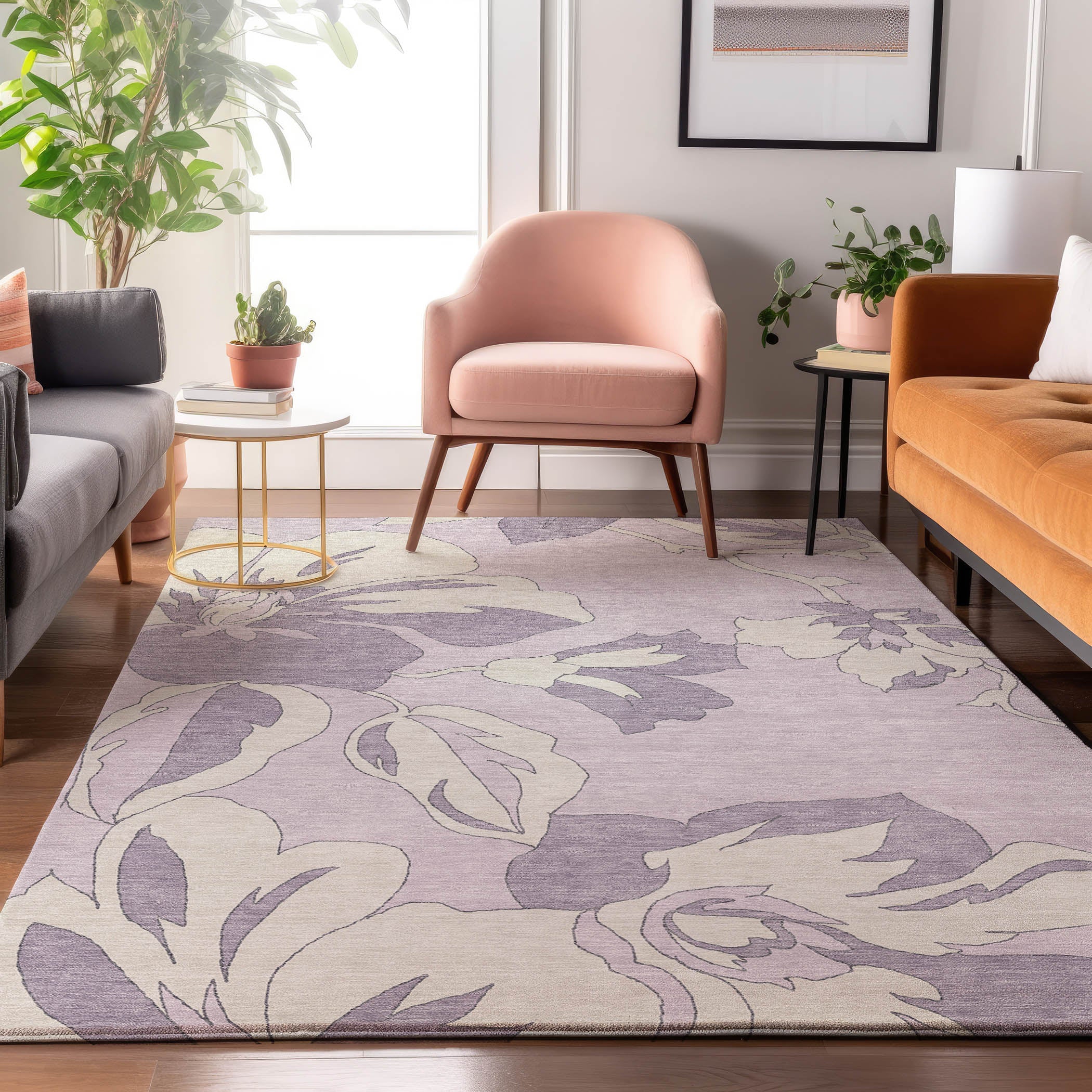 Oaxaca Machine Washable Transitional Lavender Purple Rug 2'6" x 3'10" #shape_Rectangle