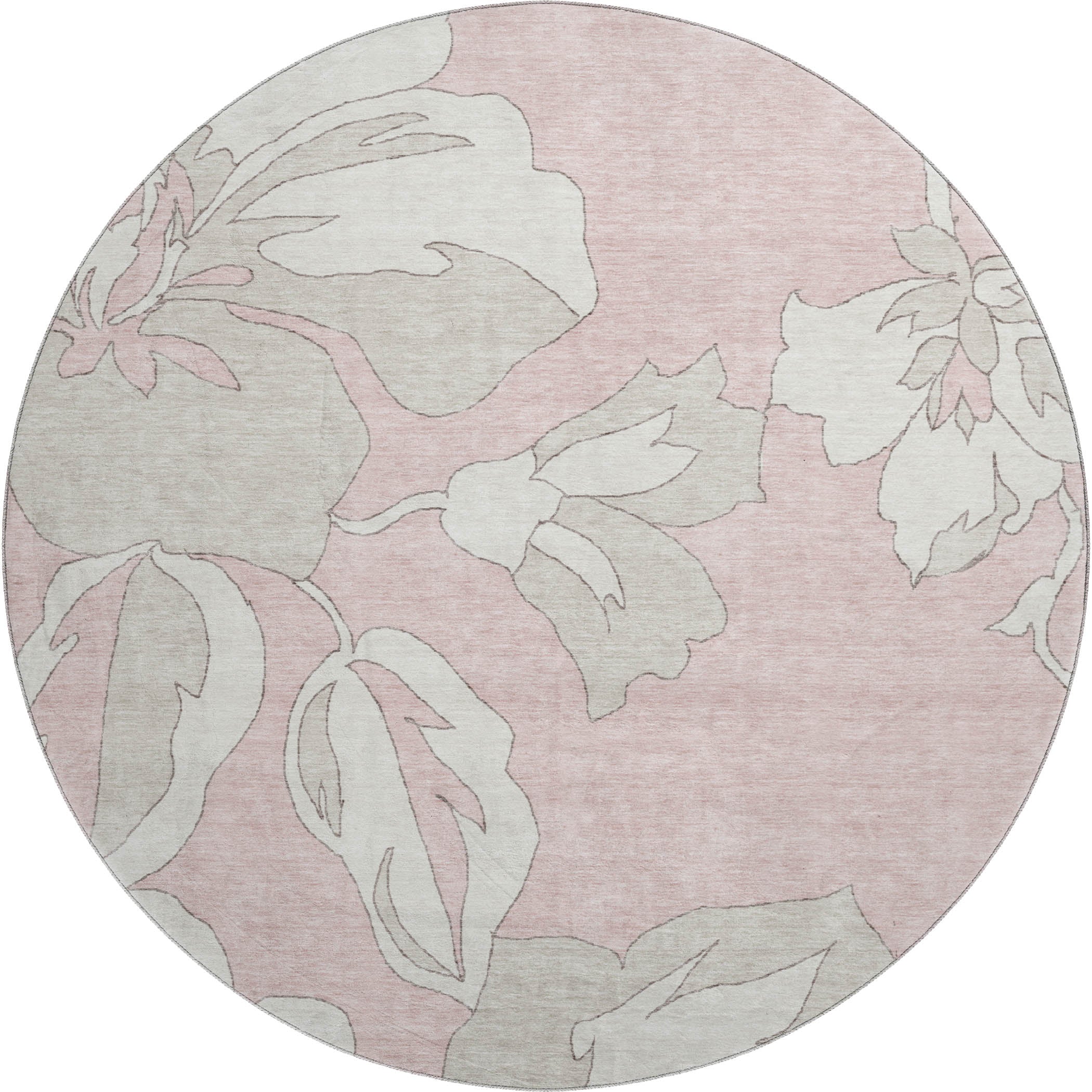 Oaxaca Machine Washable Transitional Pink Rug 8' x 8' #shape_Round