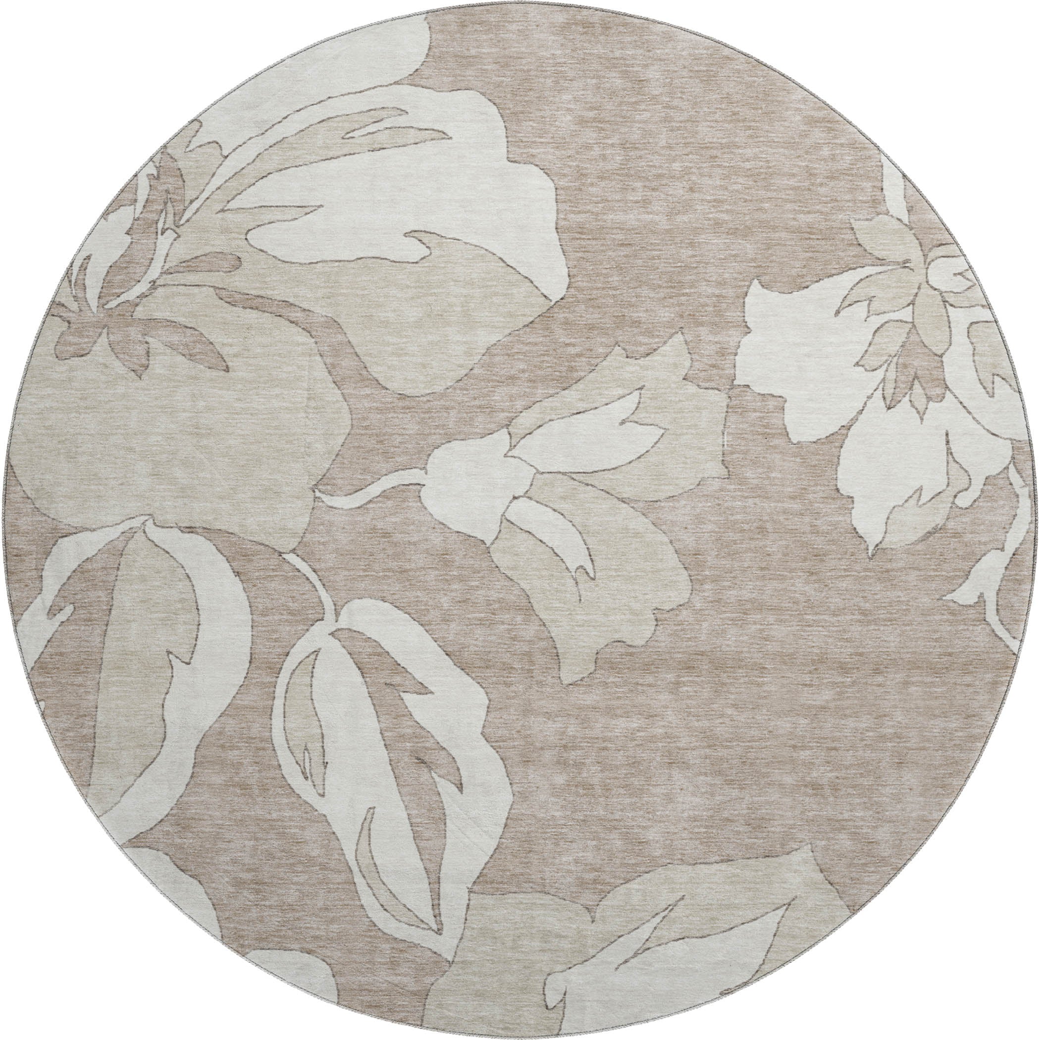 Oaxaca Machine Washable Transitional Taupe Brown Rug 8' x 8' #shape_Round