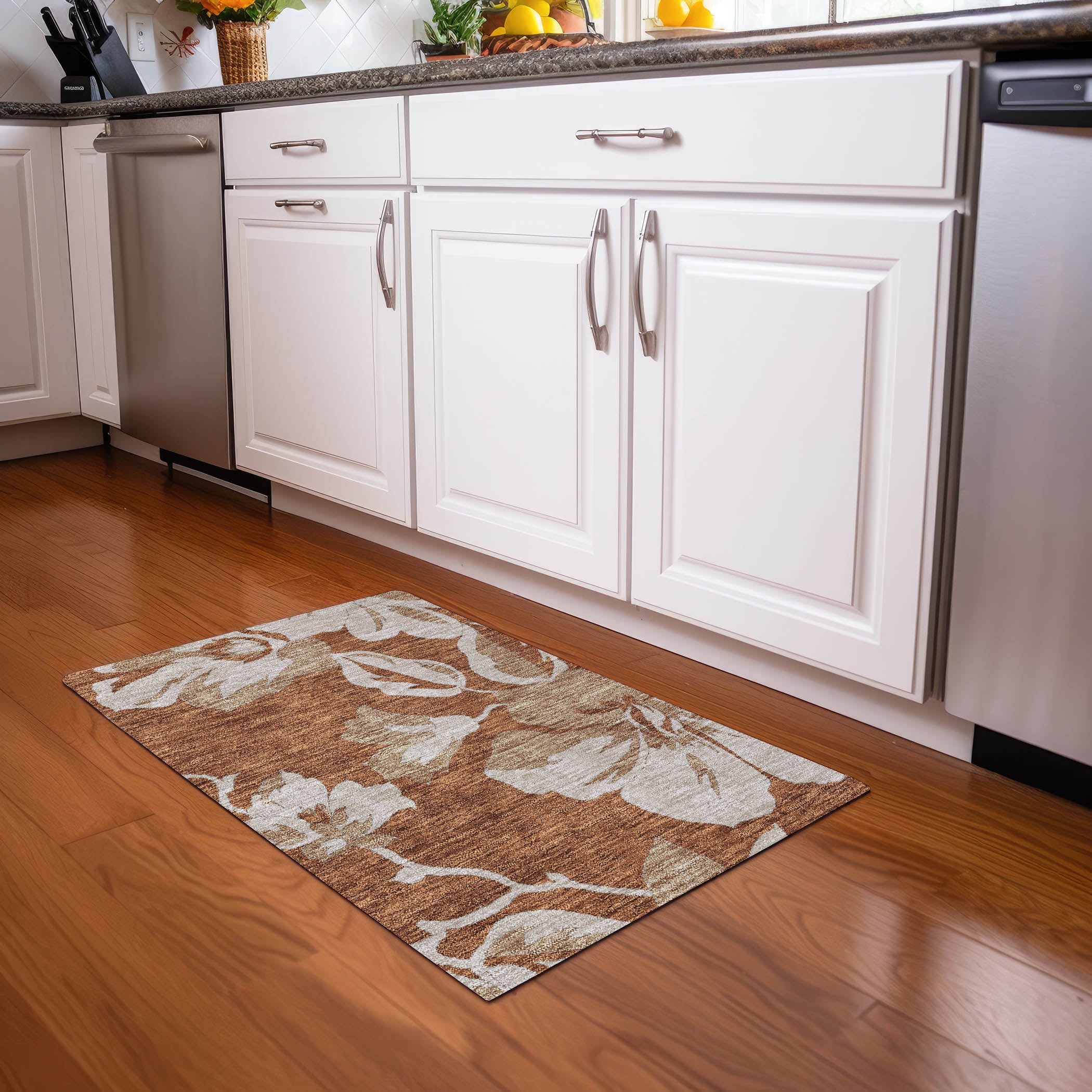 Oaxaca Machine Washable Transitional Terracotta Orange Rug 1'8" x 2'6" #shape_Rectangle