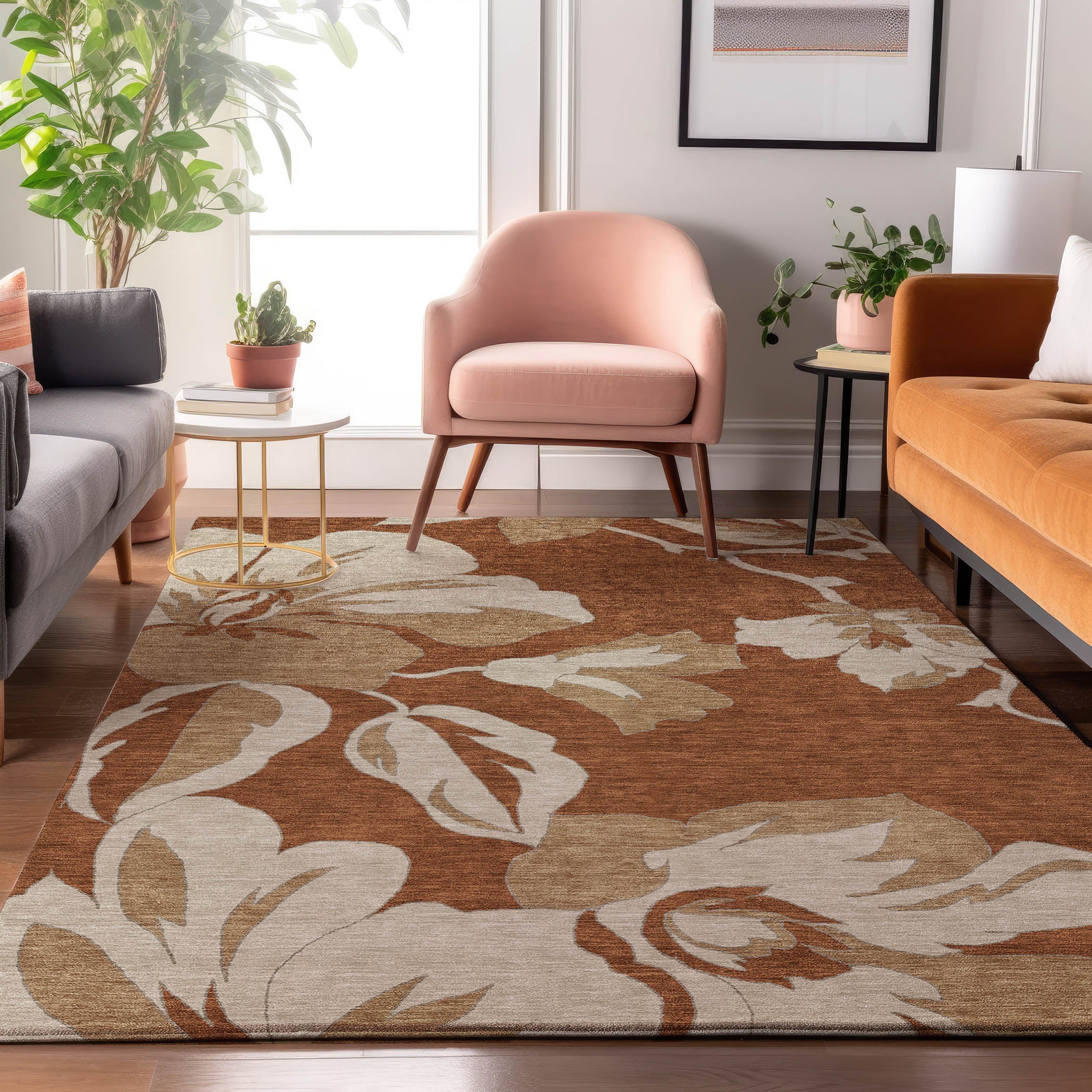 Oaxaca Machine Washable Transitional Terracotta Orange Rug 2'6" x 3'10" #shape_Rectangle