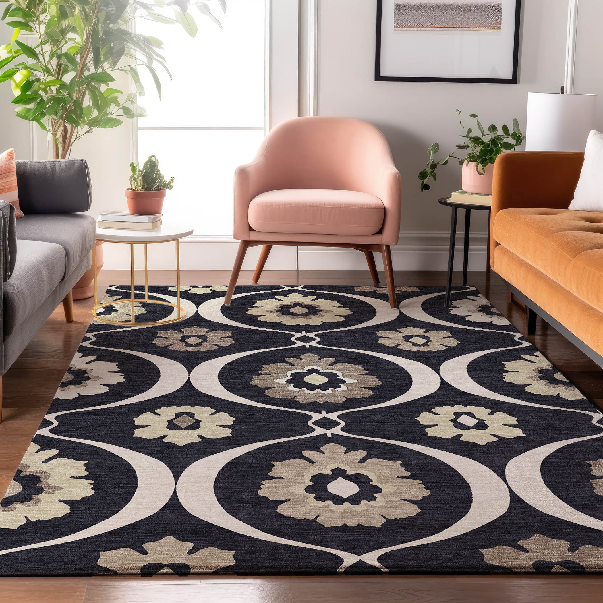 Budapest Machine Washable Transitional Black Rug 2'6" x 3'10" #shape_Rectangle