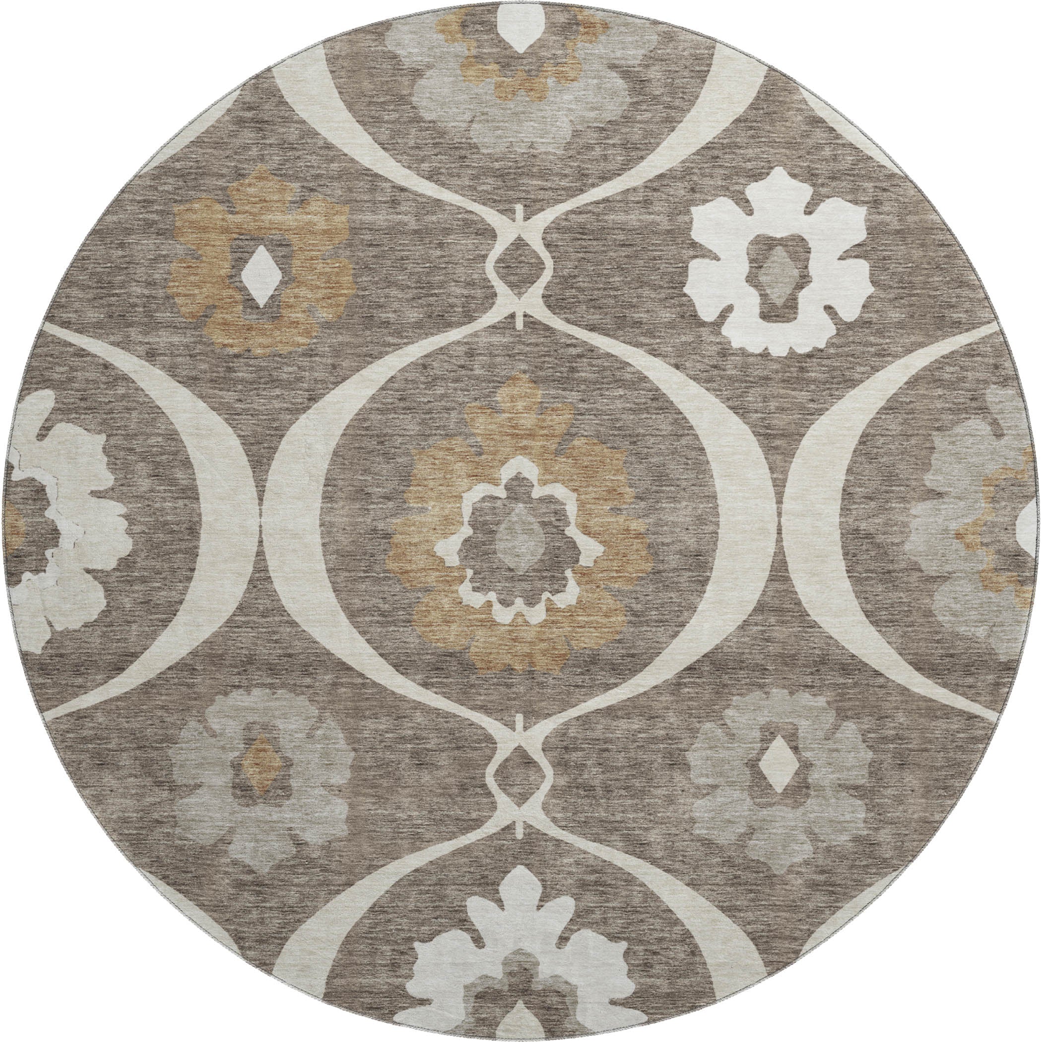 Budapest Machine Washable Transitional Brown Rug 8' x 8' #shape_Round