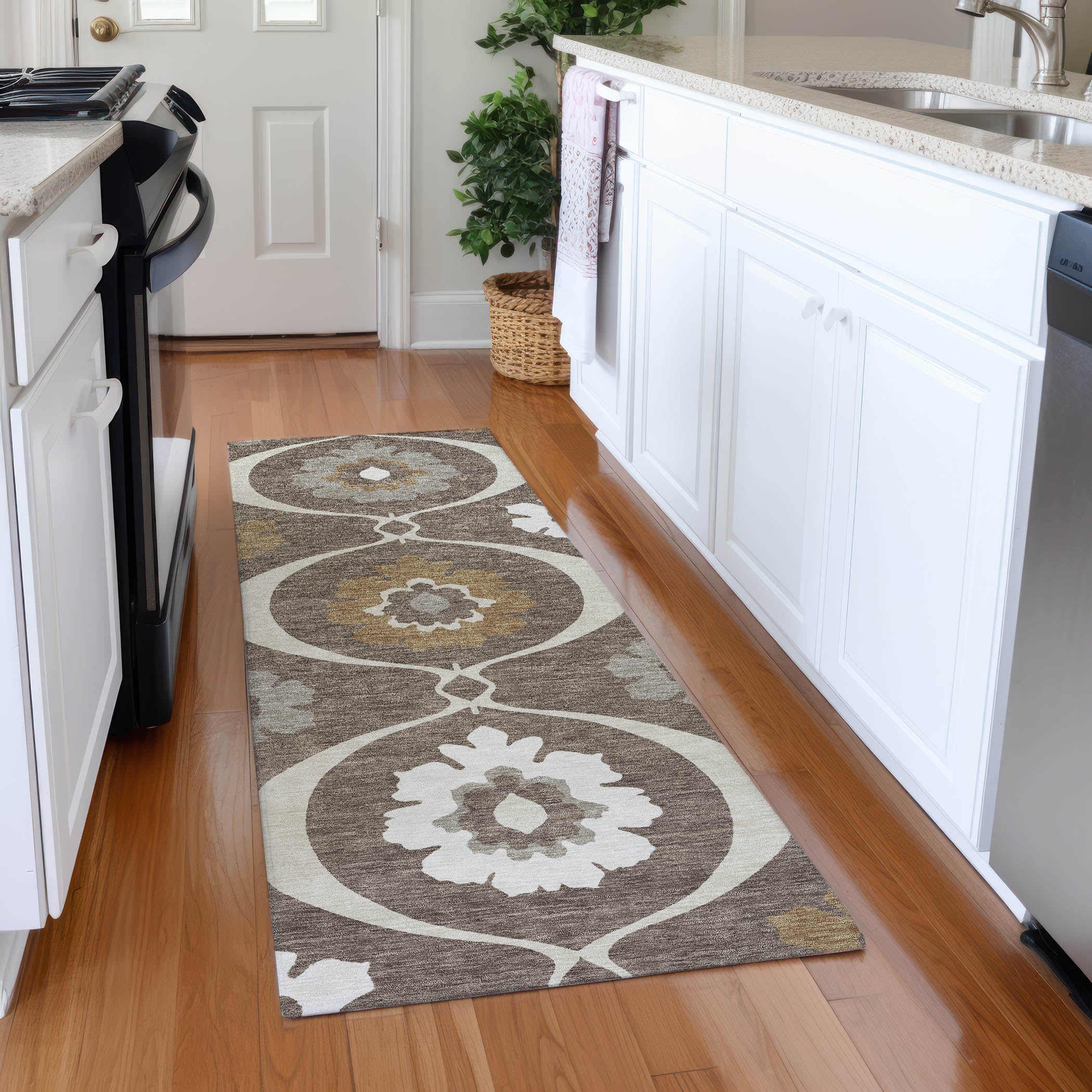 Budapest Machine Washable Transitional Brown Rug 2'3" x 7'6" #shape_Runner