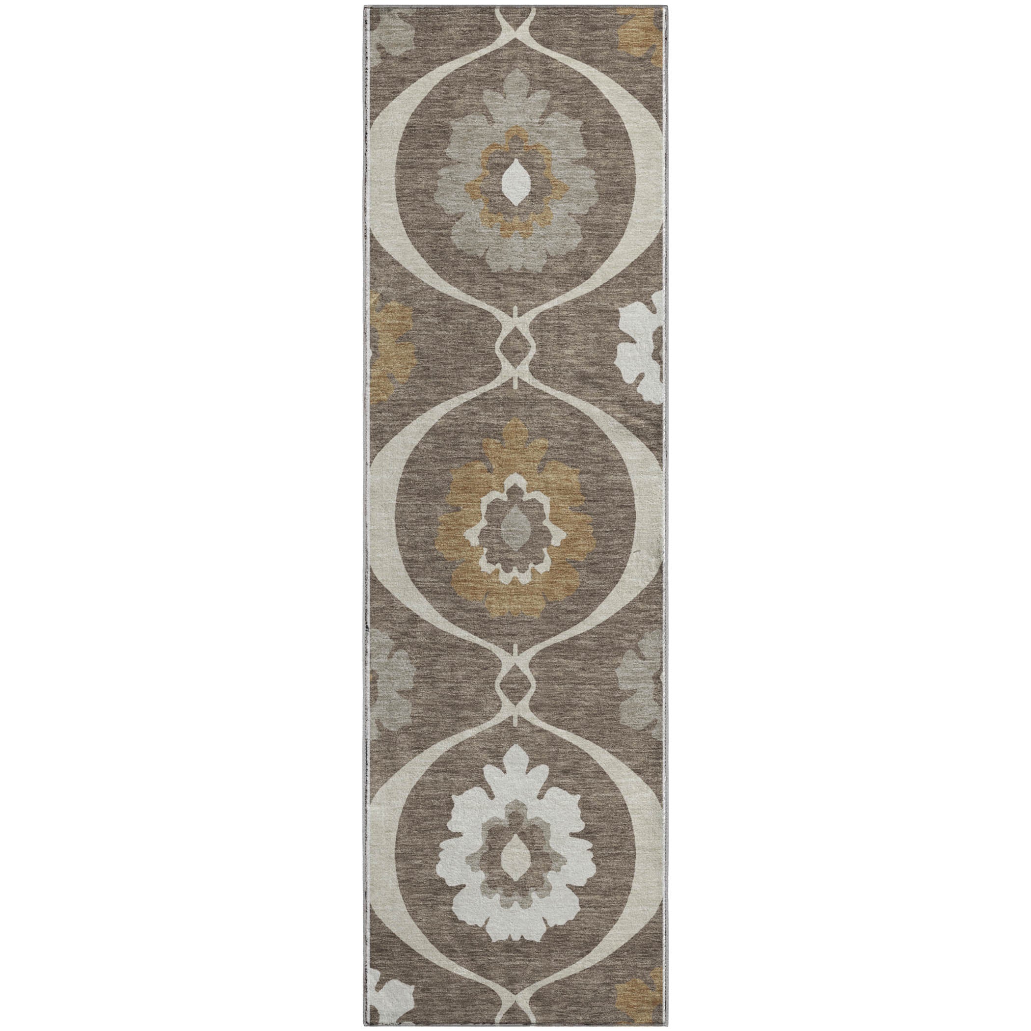 Budapest Machine Washable Transitional Brown Rug 2'3" x 7'6" #shape_Runner