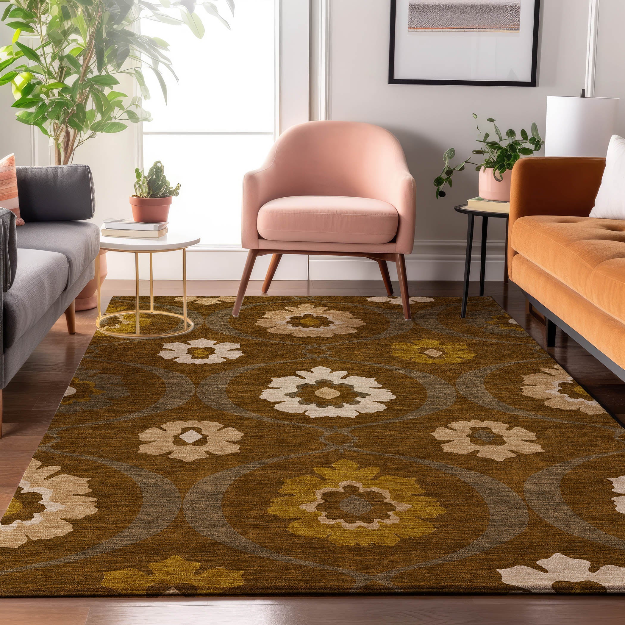 Budapest Machine Washable Transitional Mocha Brown Rug 2'6" x 3'10" #shape_Rectangle