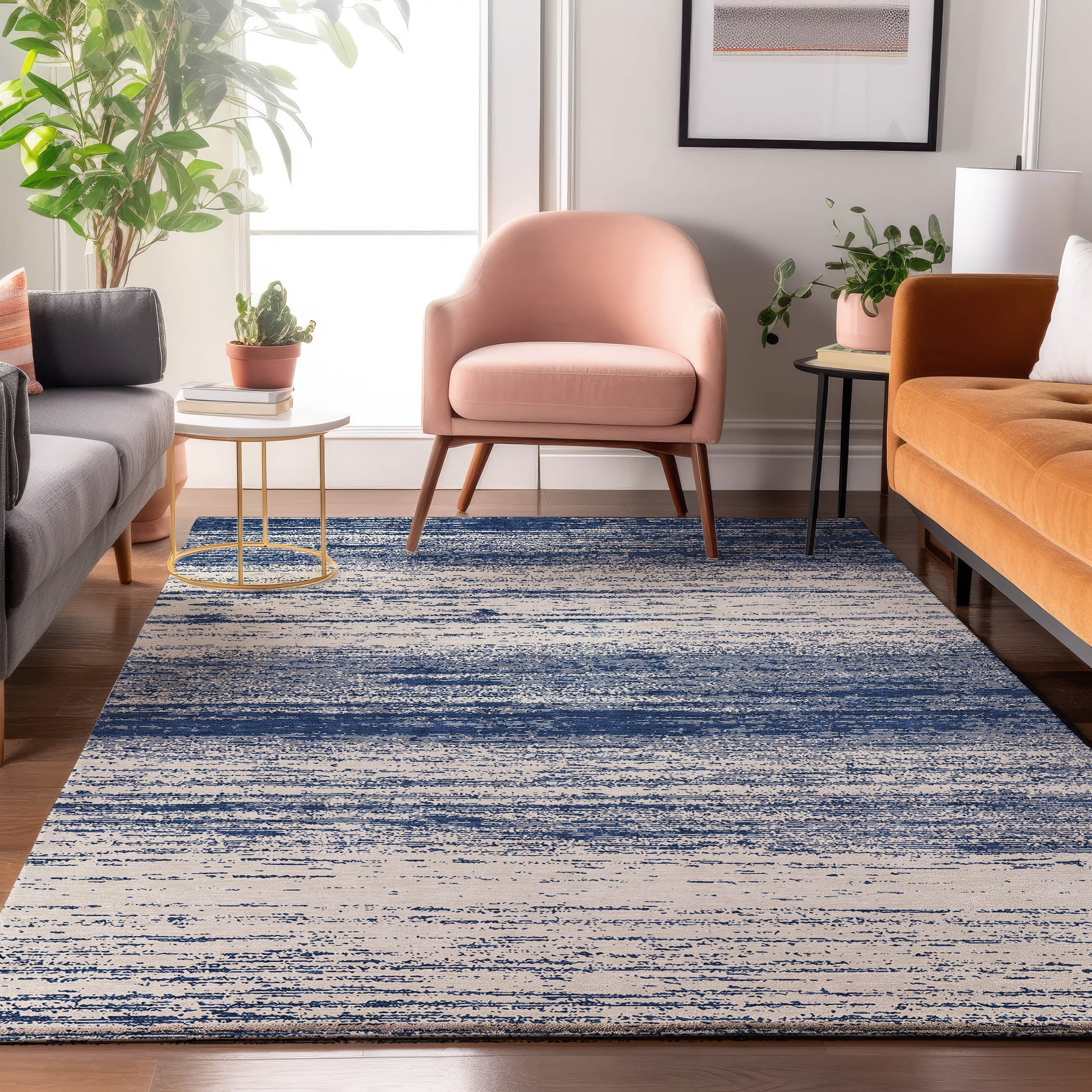 Vienna Machine Washable Transitional Navy Blue Rug 2'6" x 3'10" #shape_Rectangle