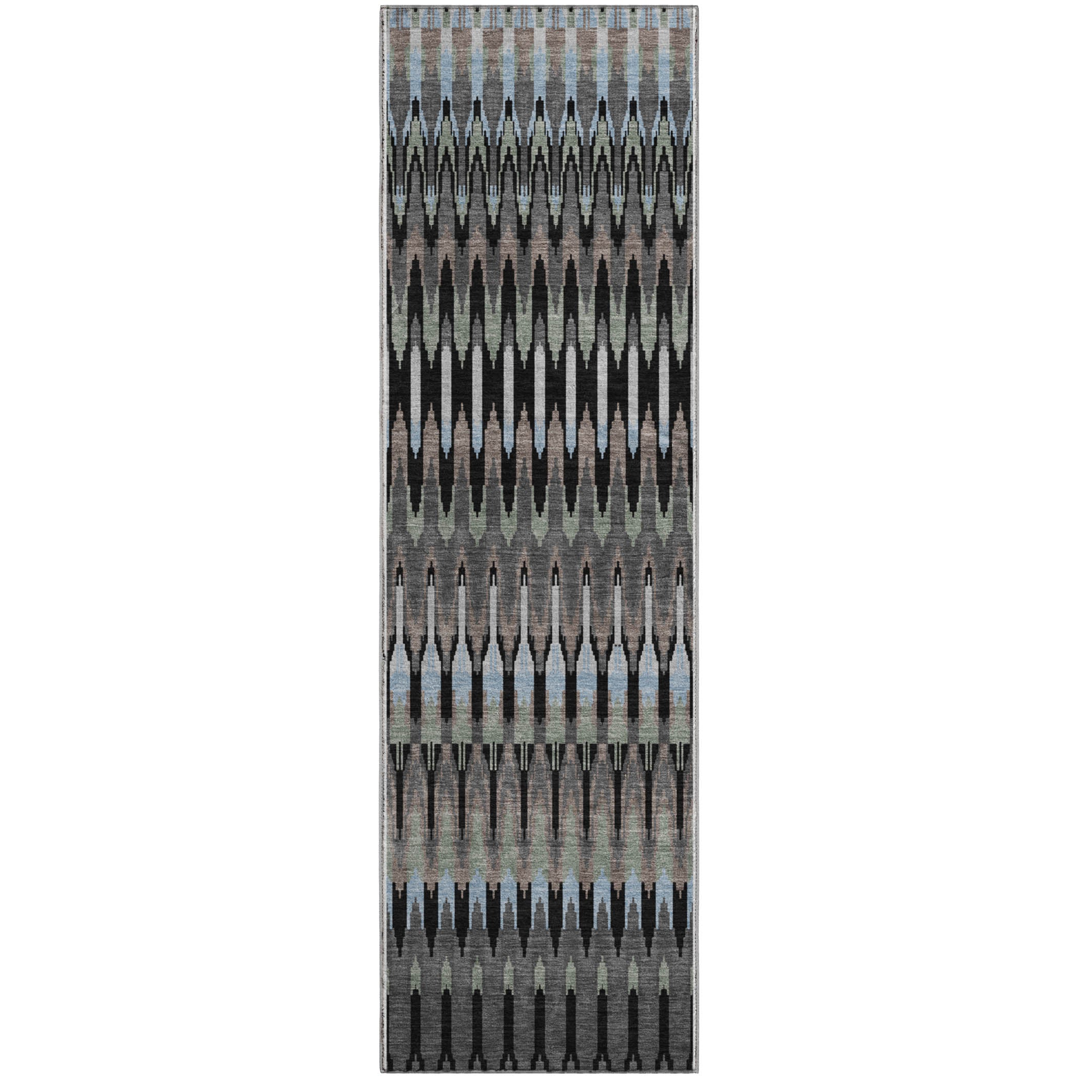 Split Machine Washable Transitional Black Rug 2'3" x 7'6" #shape_Runner