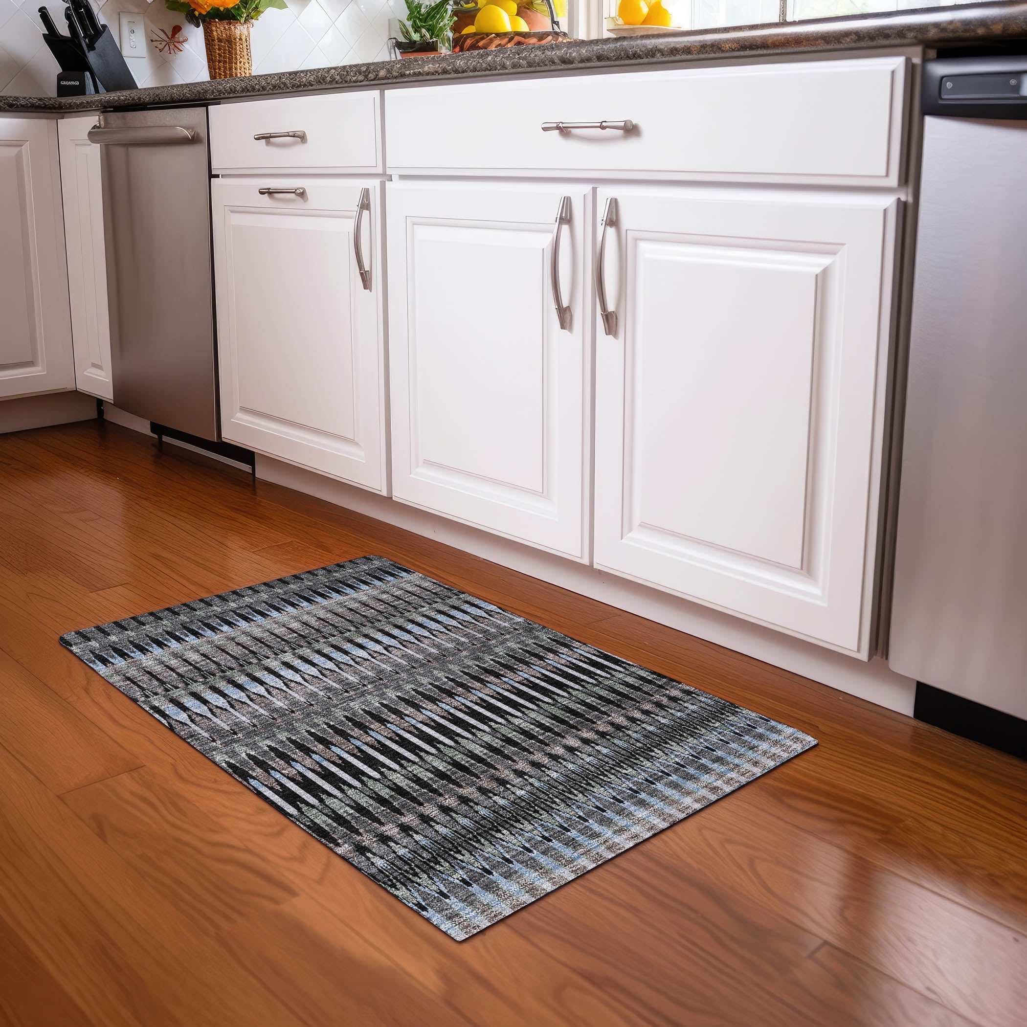 Split Machine Washable Transitional Black Rug 1'8" x 2'6" #shape_Rectangle