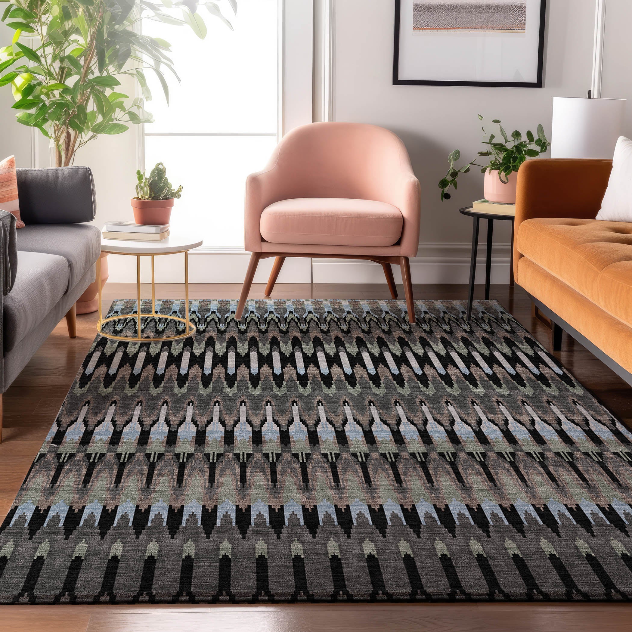 Split Machine Washable Transitional Black Rug 2'6" x 3'10" #shape_Rectangle