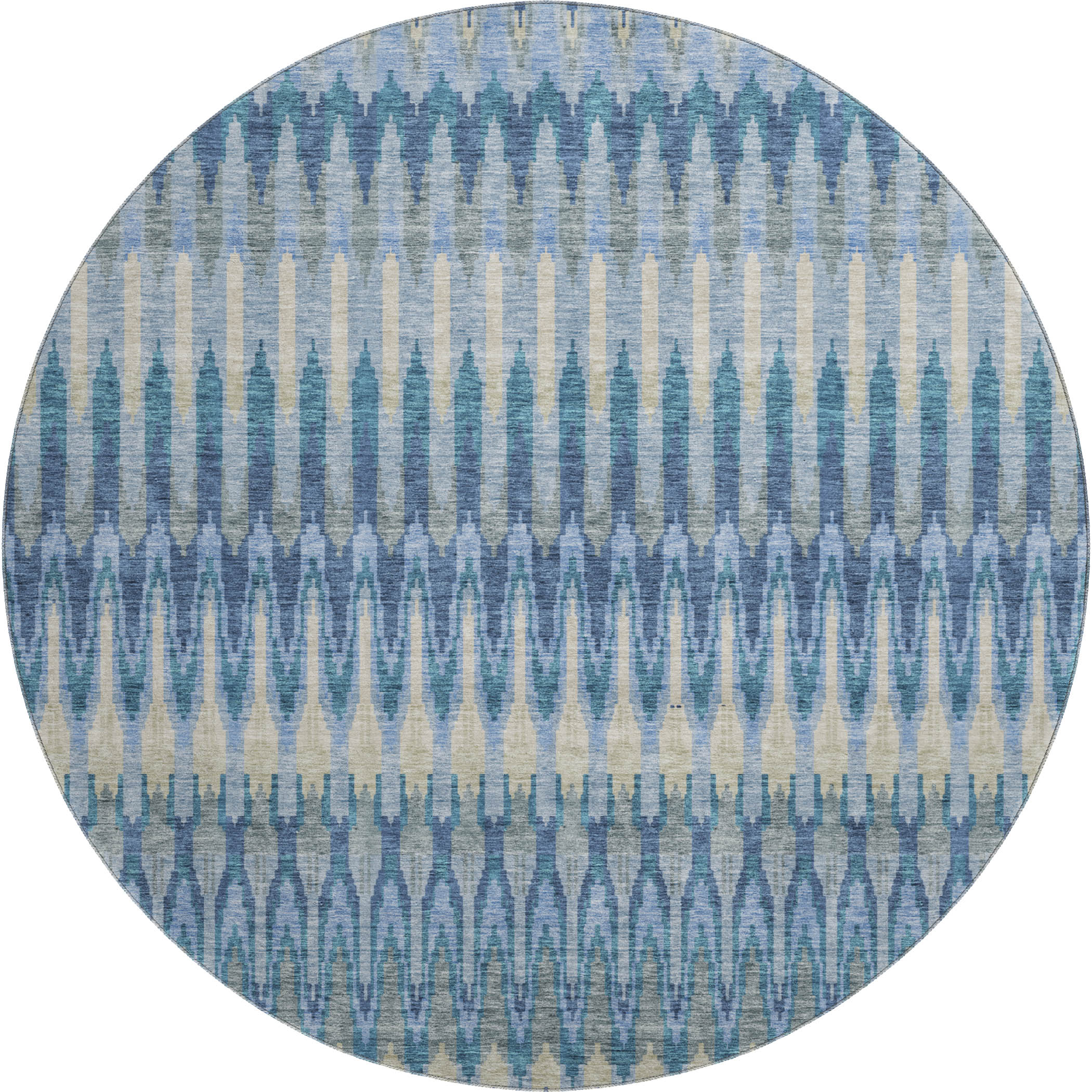Split Machine Washable Transitional Denim Blue Rug 8' x 8' #shape_Round