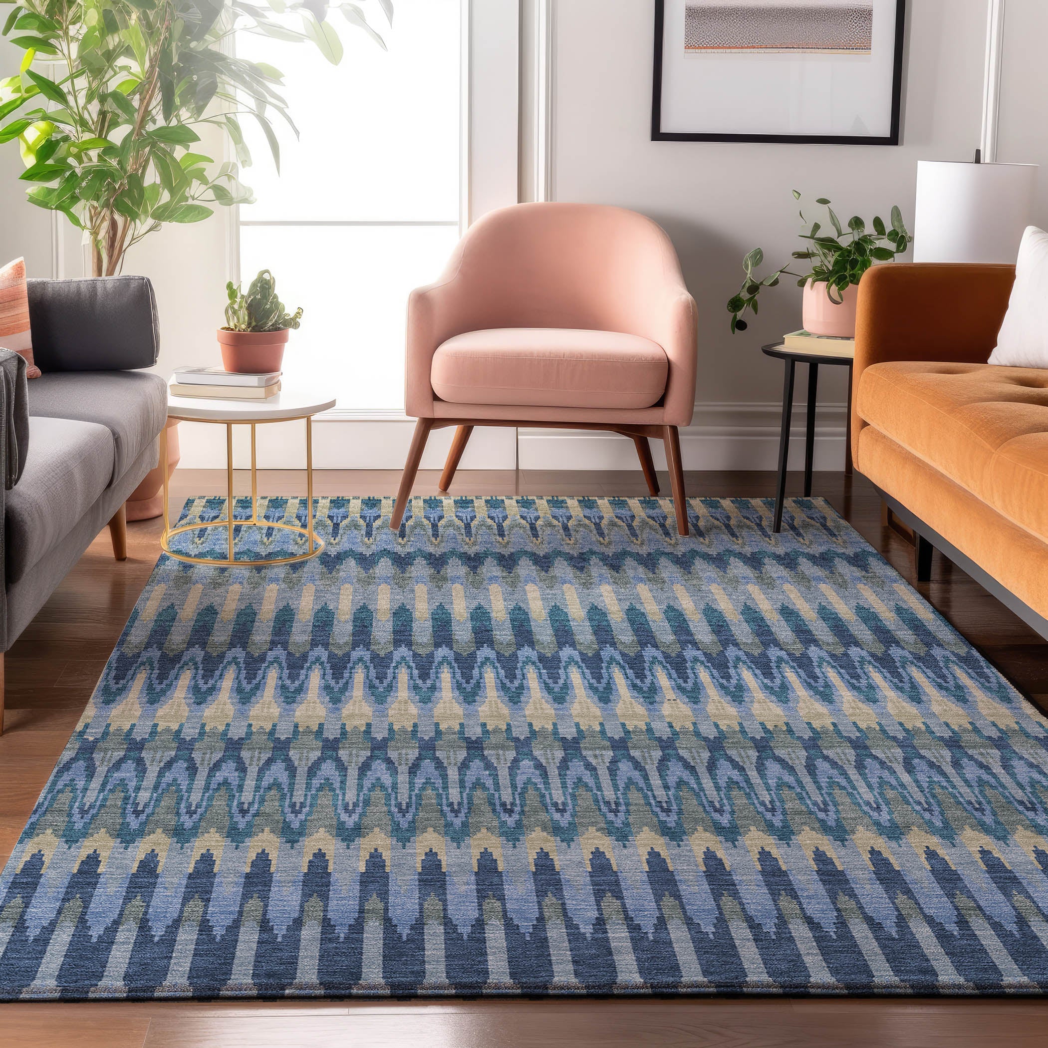 Split Machine Washable Transitional Denim Blue Rug 2'6" x 3'10" #shape_Rectangle