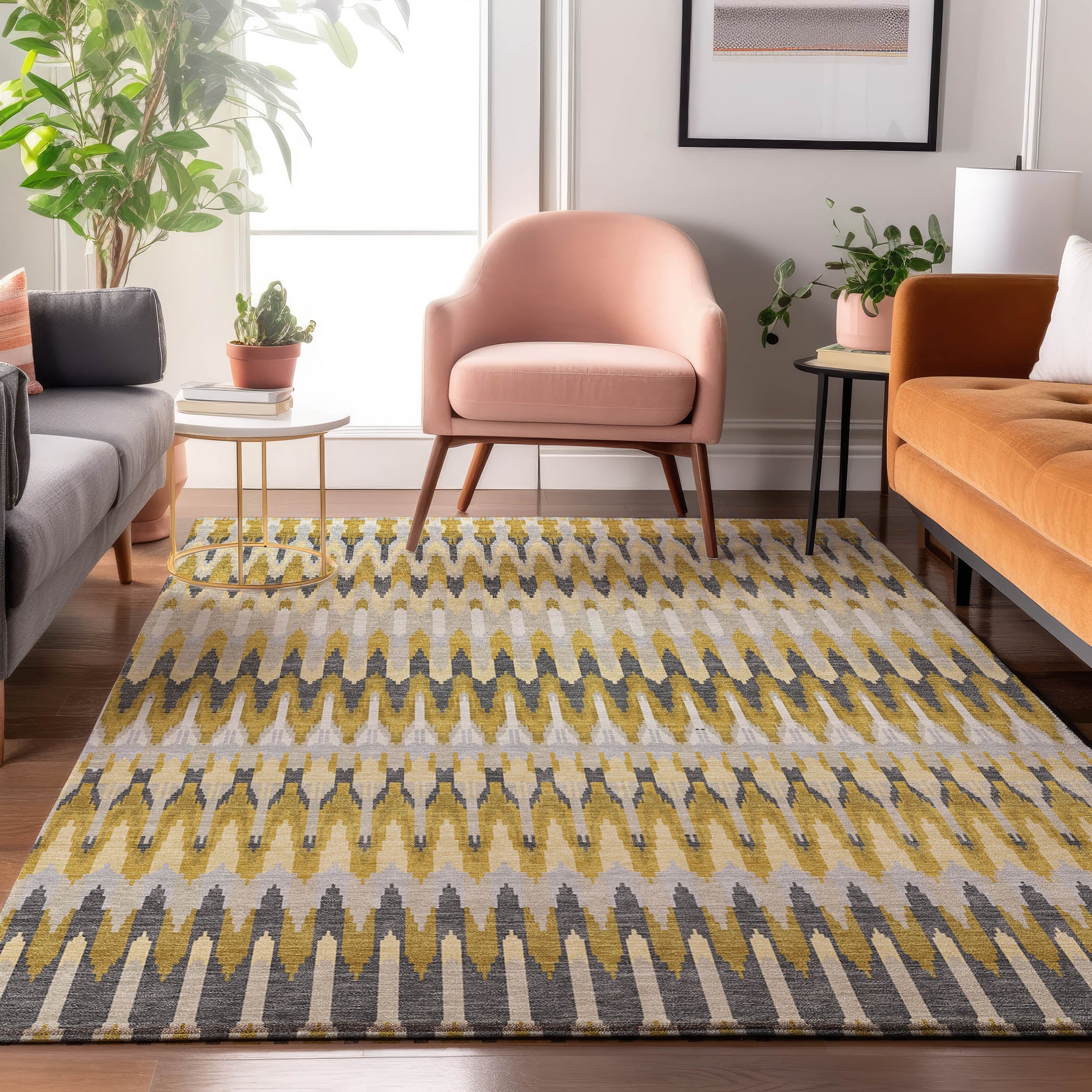 Split Machine Washable Transitional Gold Rug 2'6" x 3'10" #shape_Rectangle