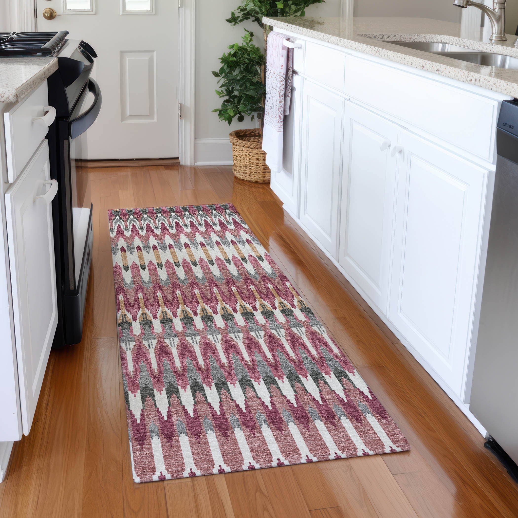 Split Machine Washable Transitional Mauve Pink Rug 2'3" x 7'6" #shape_Runner