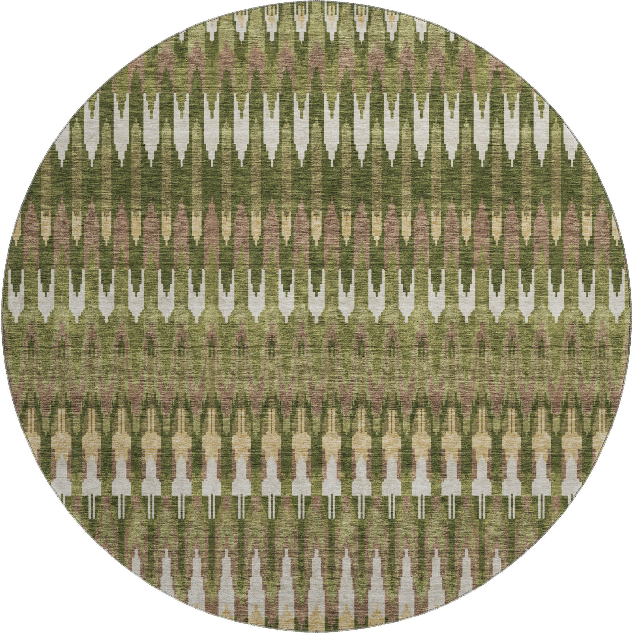 Split Machine Washable Transitional Olive Green Rug 8' x 8' #shape_Round