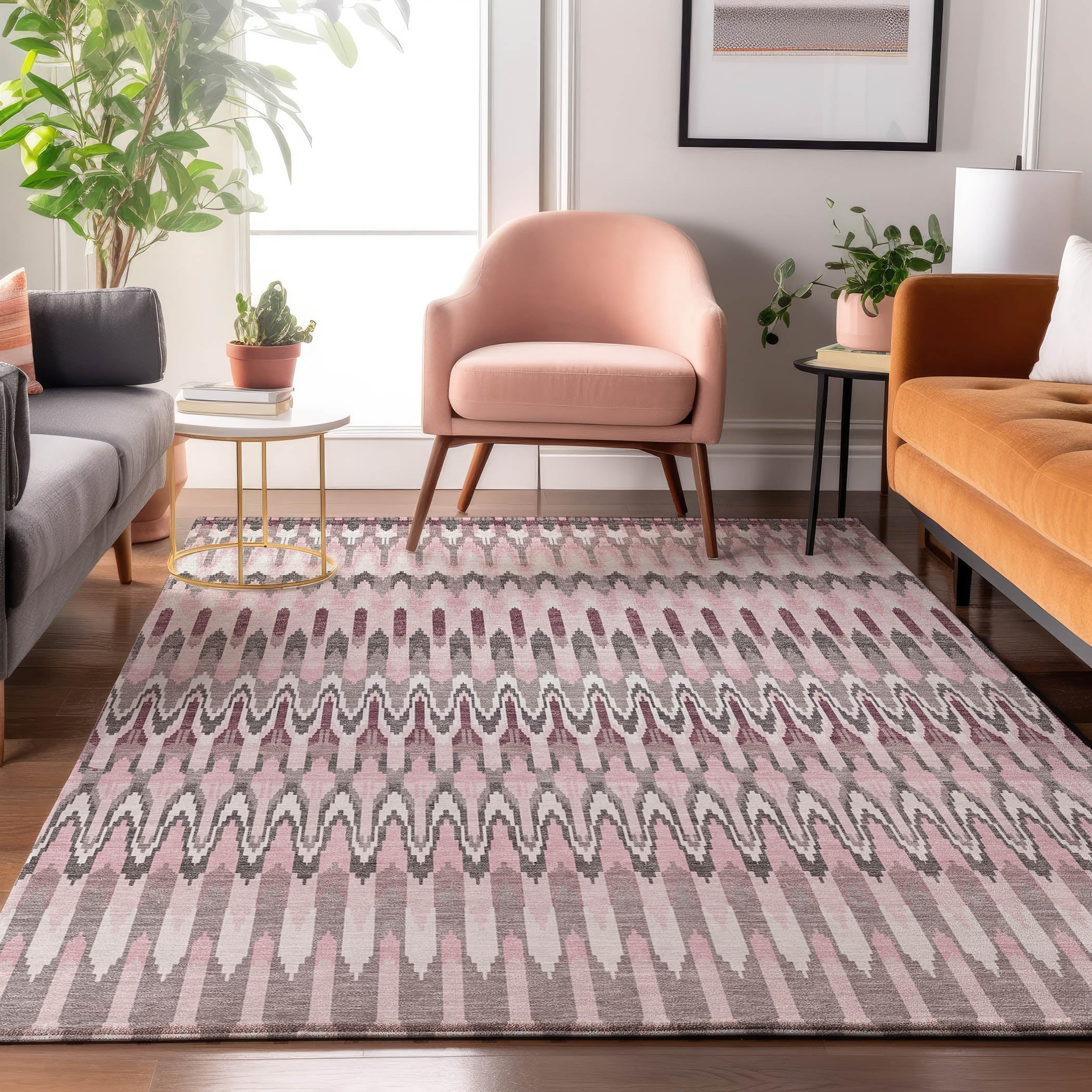 Split Machine Washable Transitional Pink Rug 2'6" x 3'10" #shape_Rectangle