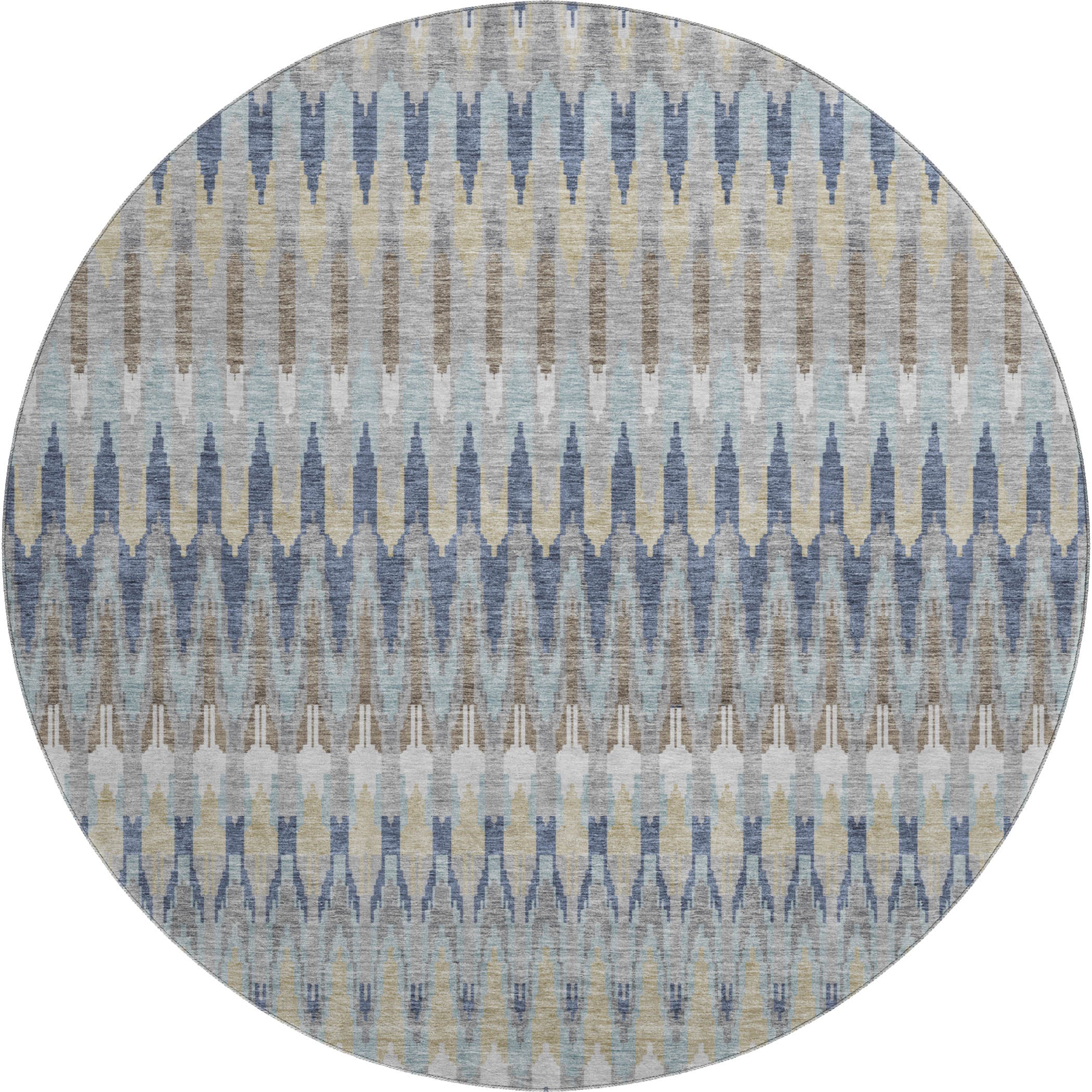 Split Machine Washable Transitional Taupe Brown Rug 8' x 8' #shape_Round
